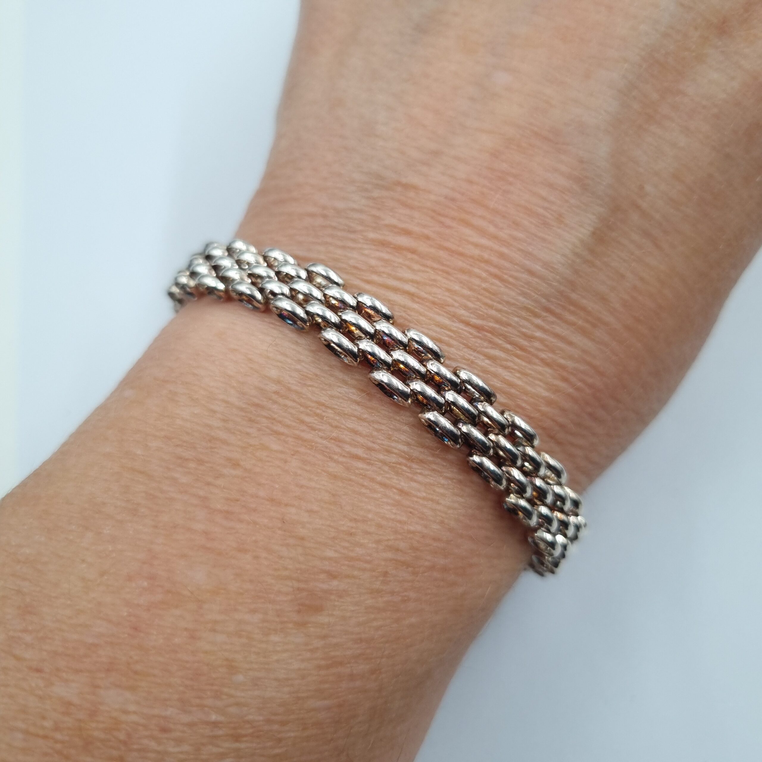 Silver Brick Link Bracelet with Padlock Clasp Fully Hallmarked - Image 4