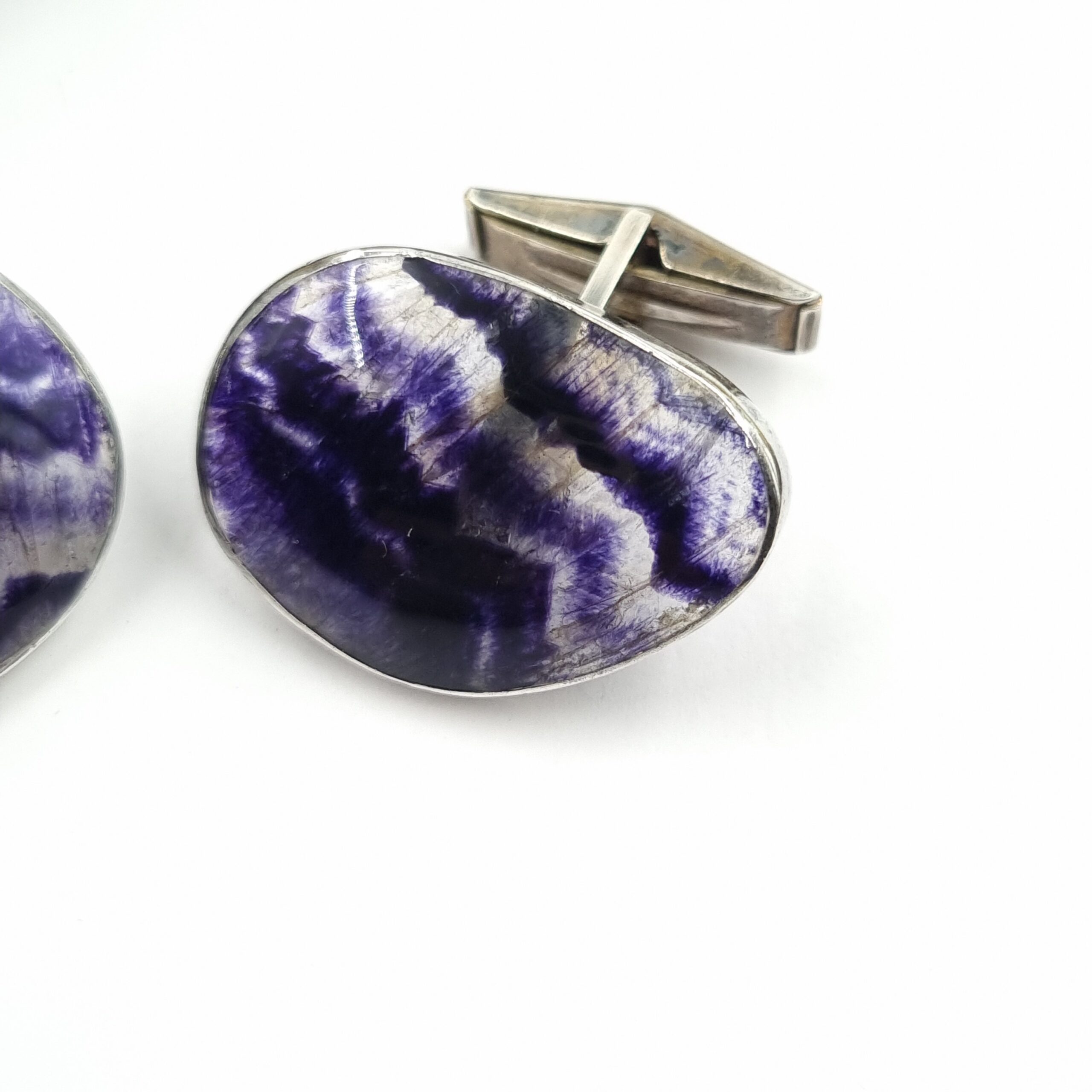 Vintage Blue John Cufflinks Large Stones in Sterling Silver Boxed - Image 6