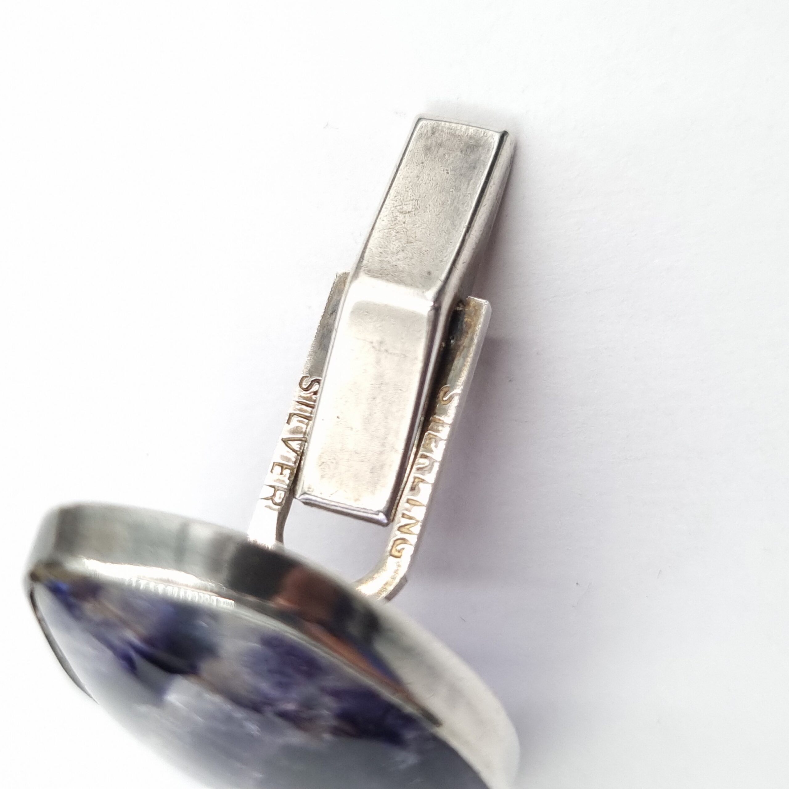 Vintage Blue John Cufflinks Large Stones in Sterling Silver Boxed - Image 3