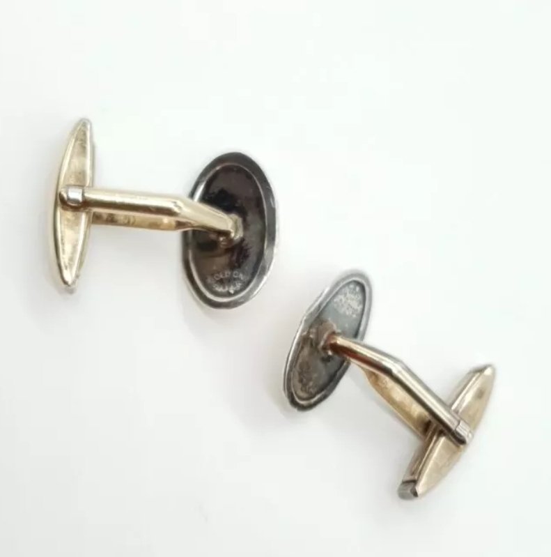 Sterling Silver Cufflinks with Gold Plating. Vintage Engraved Design - Image 2