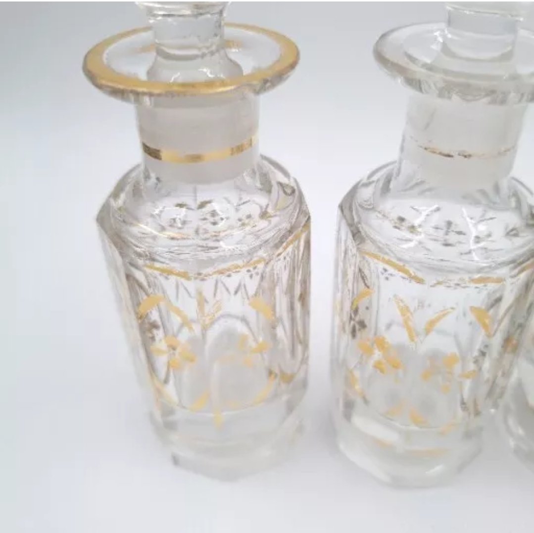 Antique French Cut Glass Scent Bottles with Original Stoppers - Image 2