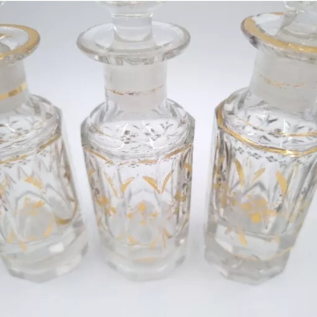 Antique French Cut Glass Scent Bottles with Original Stoppers - Image 3