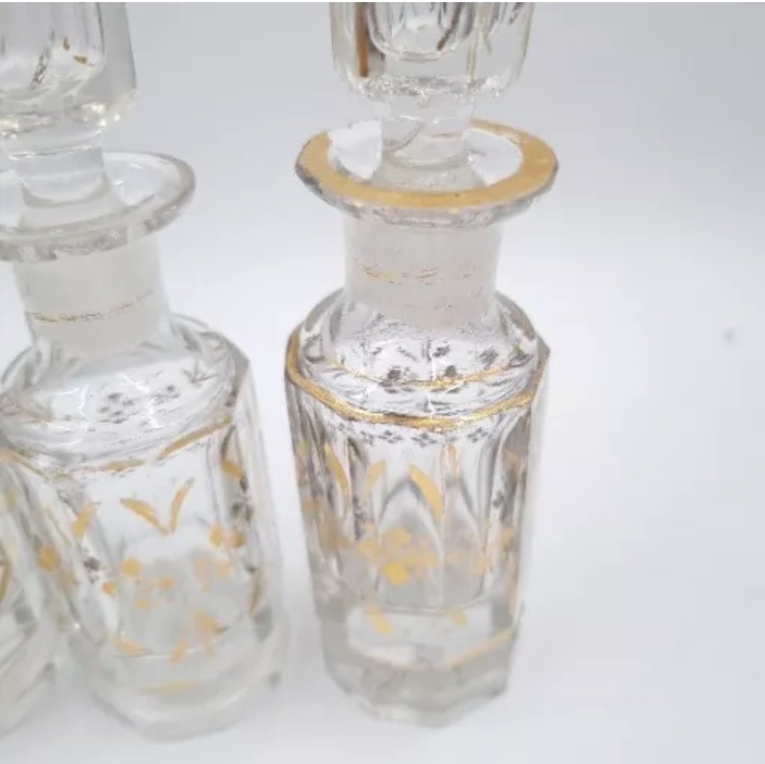 Antique French Cut Glass Scent Bottles with Original Stoppers - Image 4