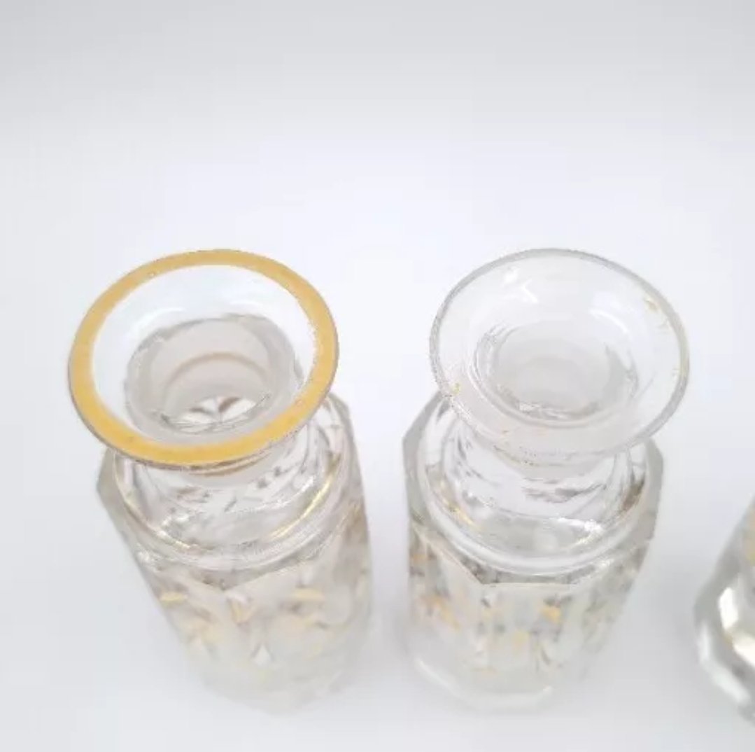 Antique French Cut Glass Scent Bottles with Original Stoppers - Image 9