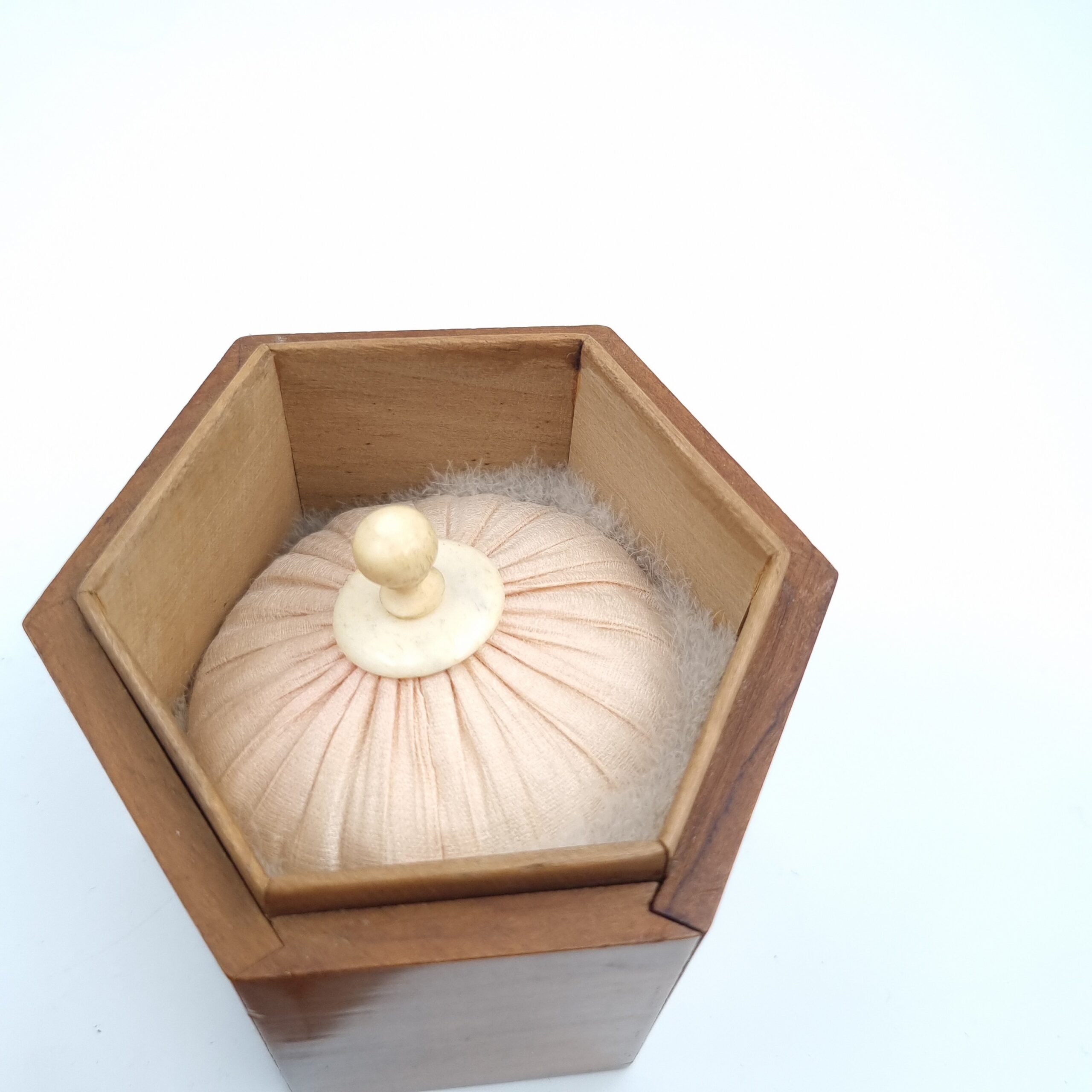Swan Down Powder Puff in Wooden Hexagonal Box - Image 2
