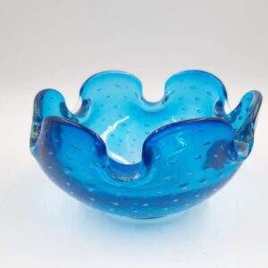 Vintage Blue Glass Bowl Controlled Bubbles
