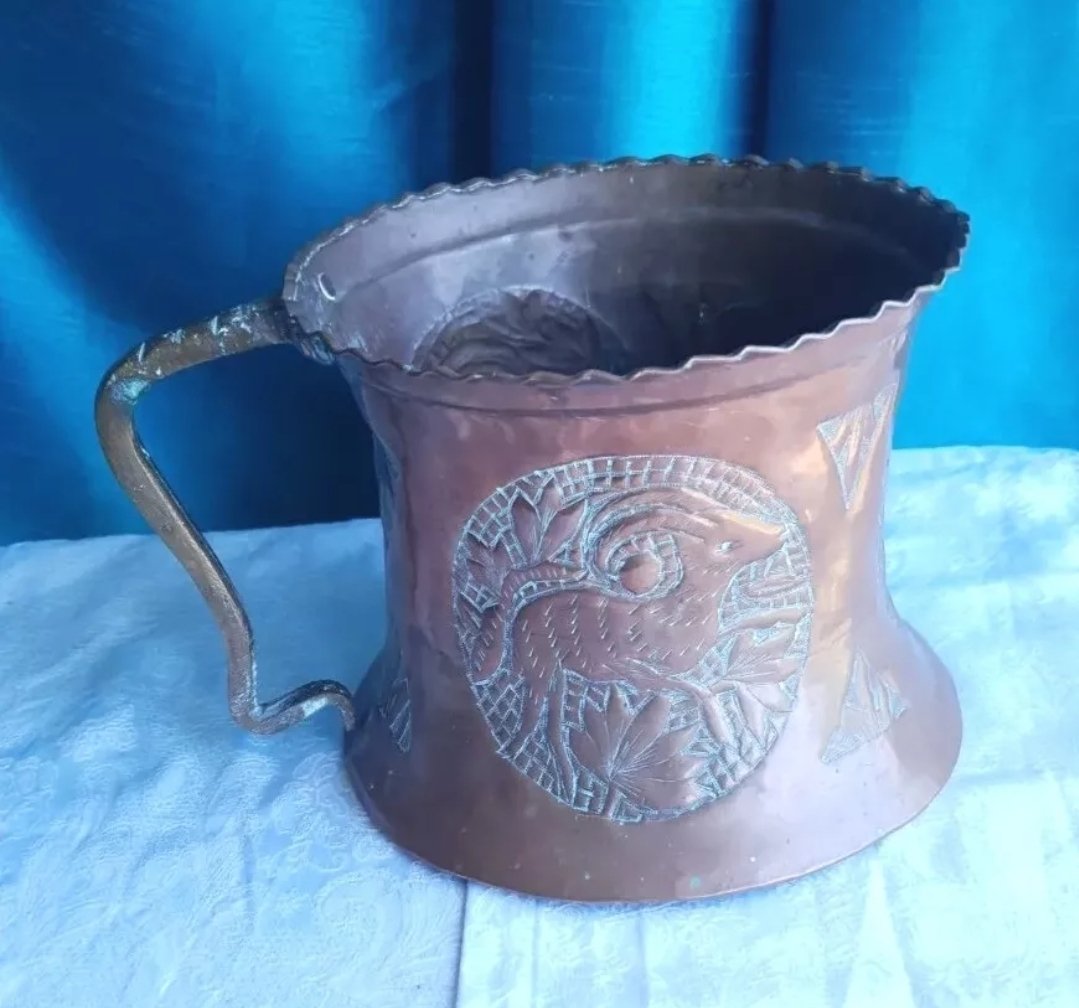 Antique Water Scoop Indo Persian Copper & Brass Antelope Engraving - Image 3