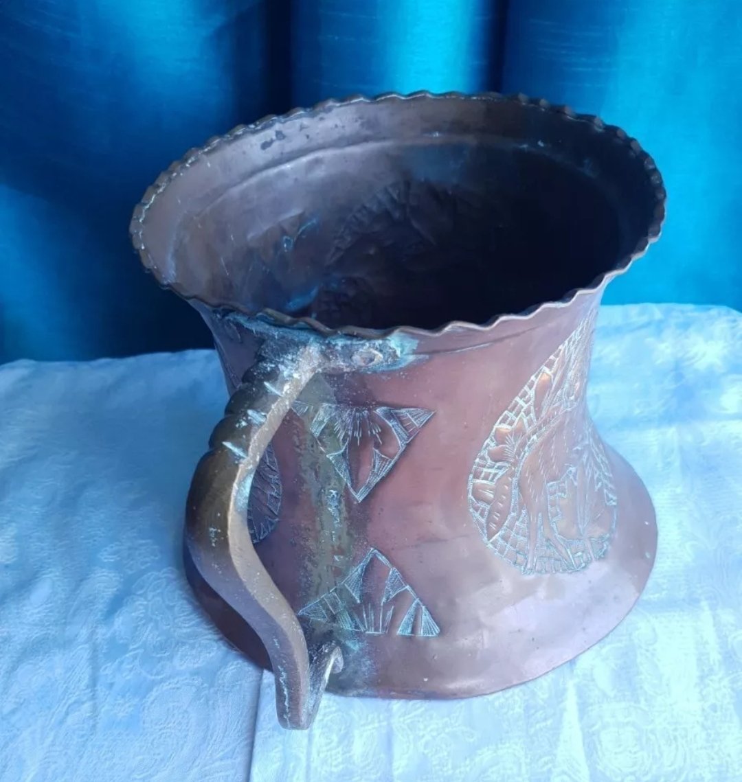 Antique Water Scoop Indo Persian Copper & Brass Antelope Engraving - Image 5