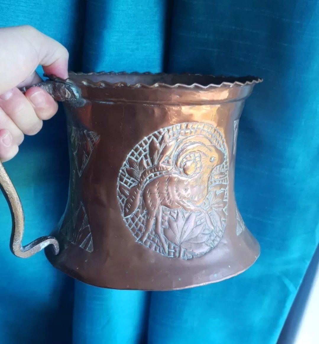 Antique Water Scoop Indo Persian Copper & Brass Antelope Engraving - Image 4