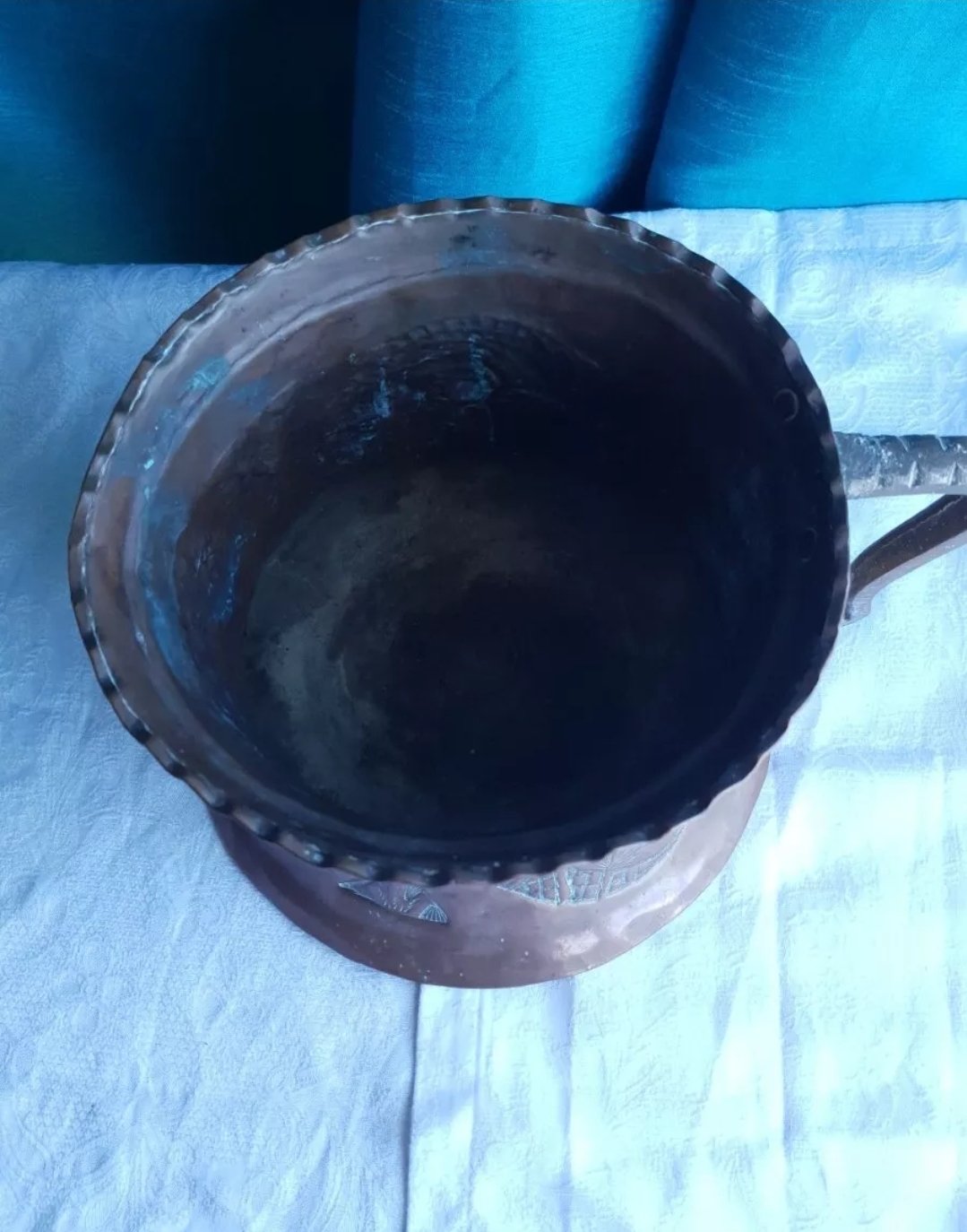 Antique Water Scoop Indo Persian Copper & Brass Antelope Engraving - Image 2