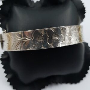 Victorian Style Flower Etched Silver Bangle Hallmarked