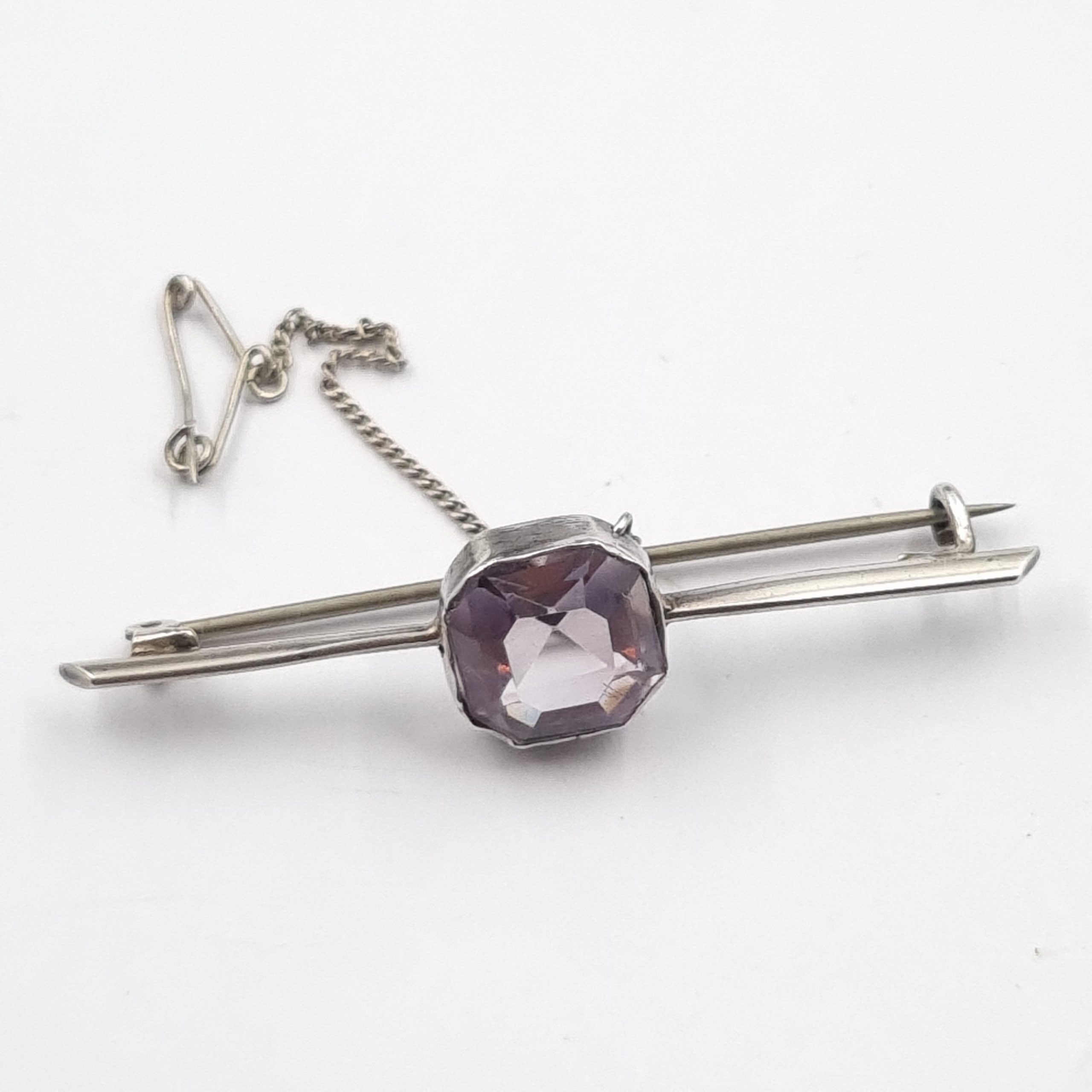 Silver Amethyst Bar Brooch.