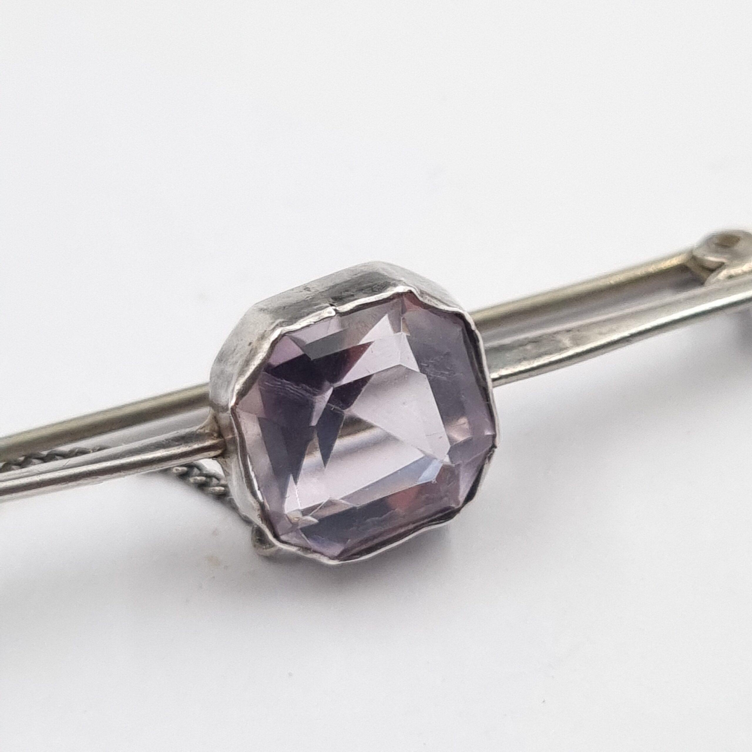 Silver Amethyst Bar Brooch - Image 2