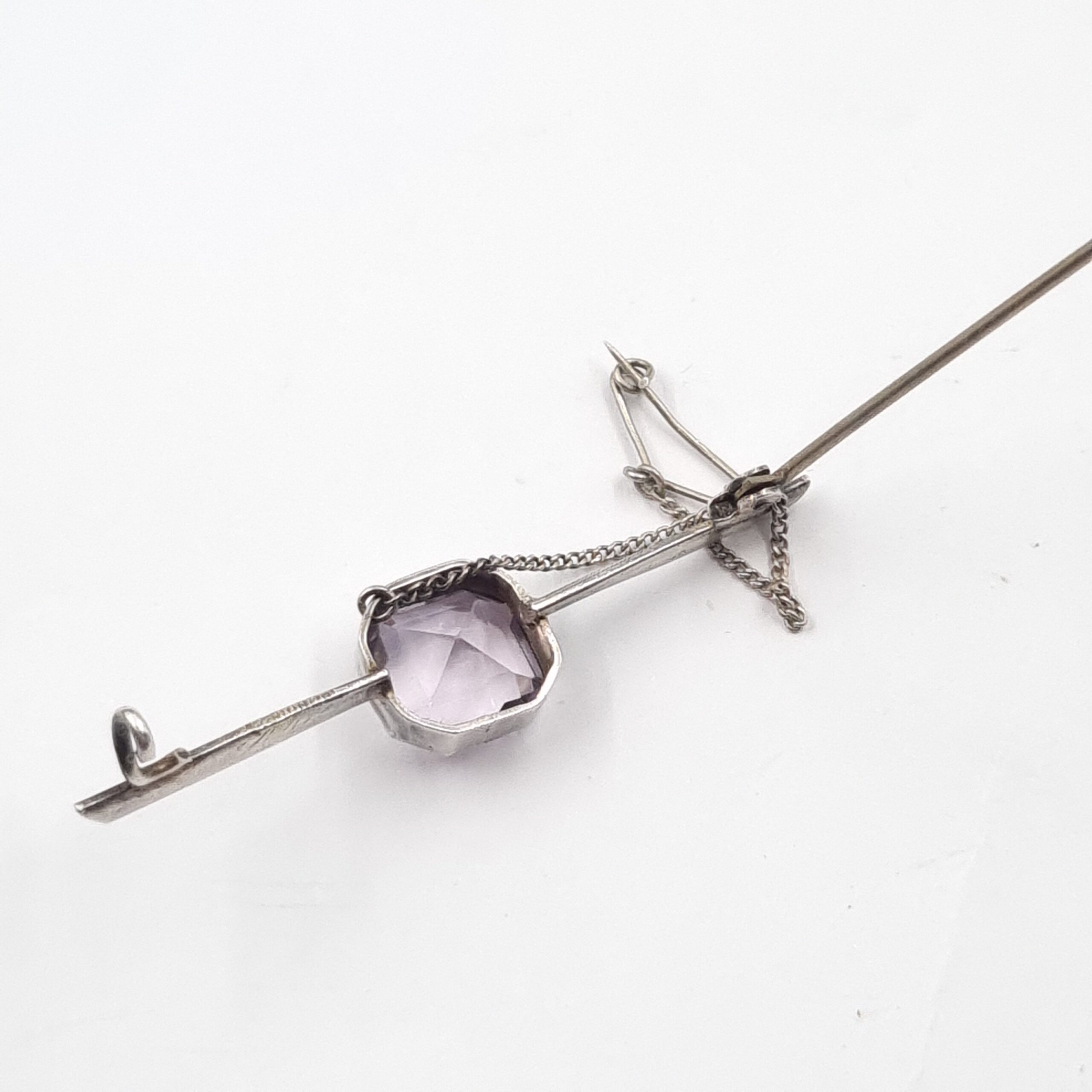 Silver Amethyst Bar Brooch - Image 3