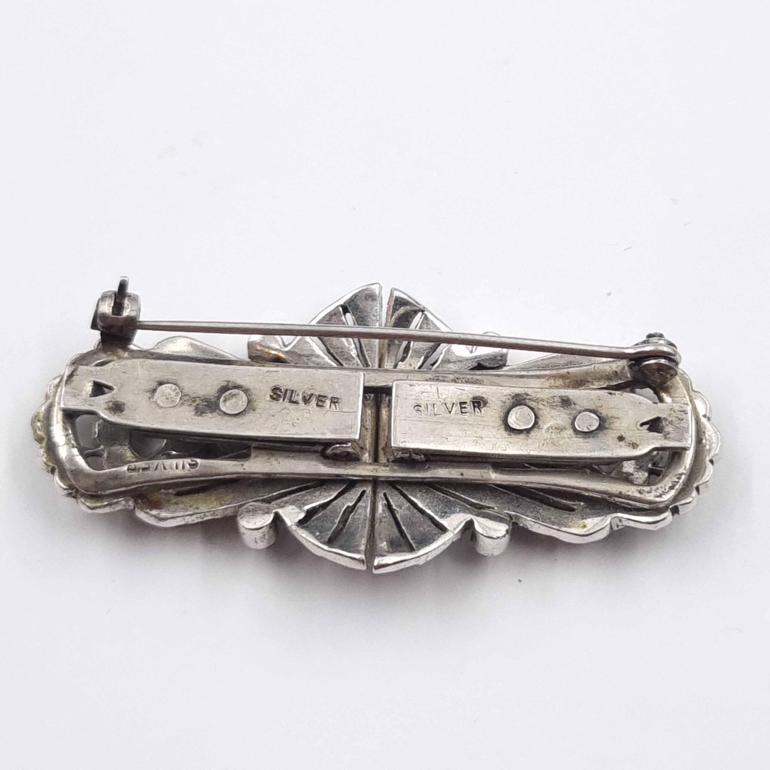 Art Deco Sterling Silver Marcasite Duette Dress Clip Brooch c1920s Antique - Image 4