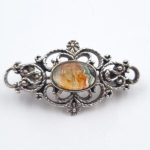 Silver Moss Agate Brooch