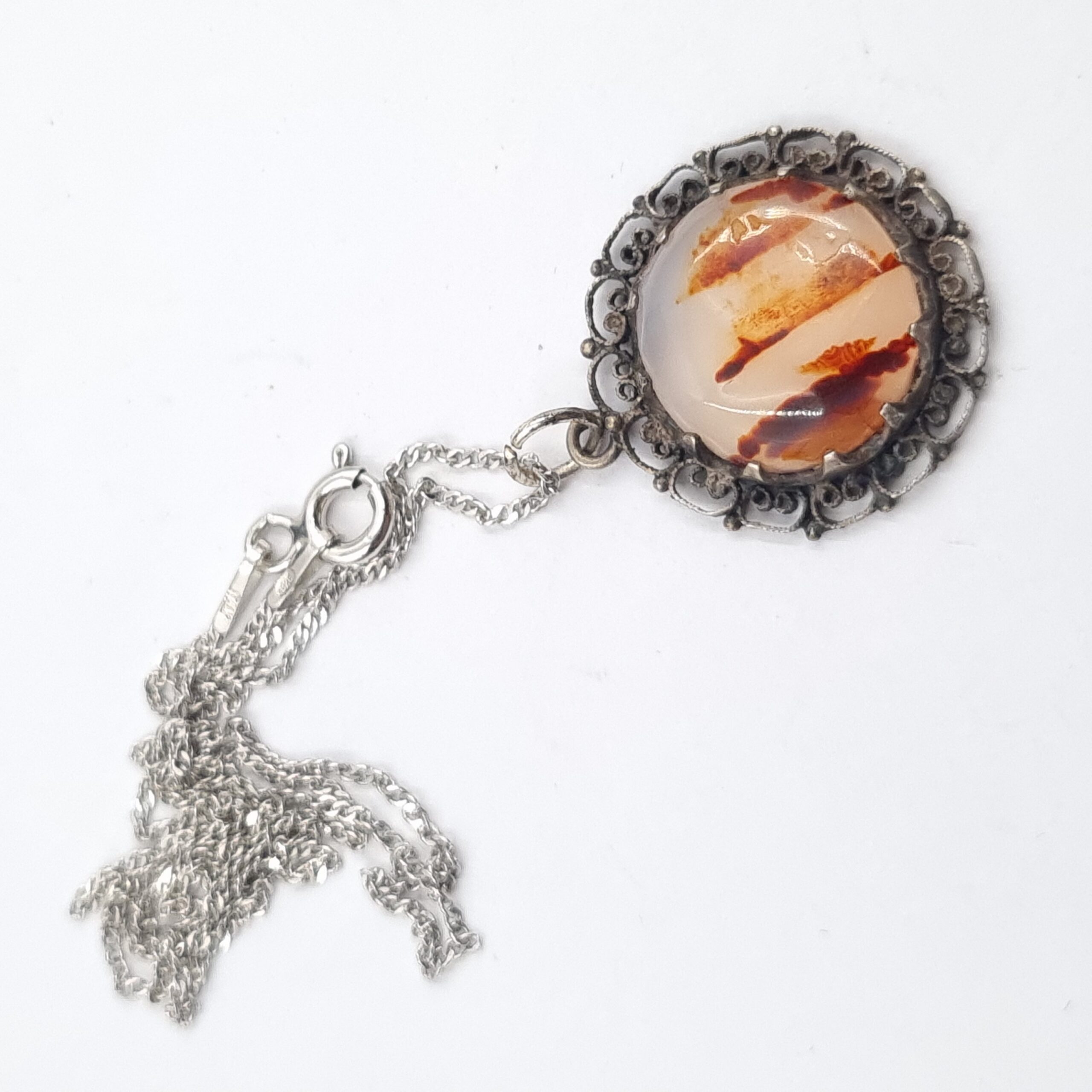 Silver Dendritic Carnelian Agate Pendant Necklace - Image 4