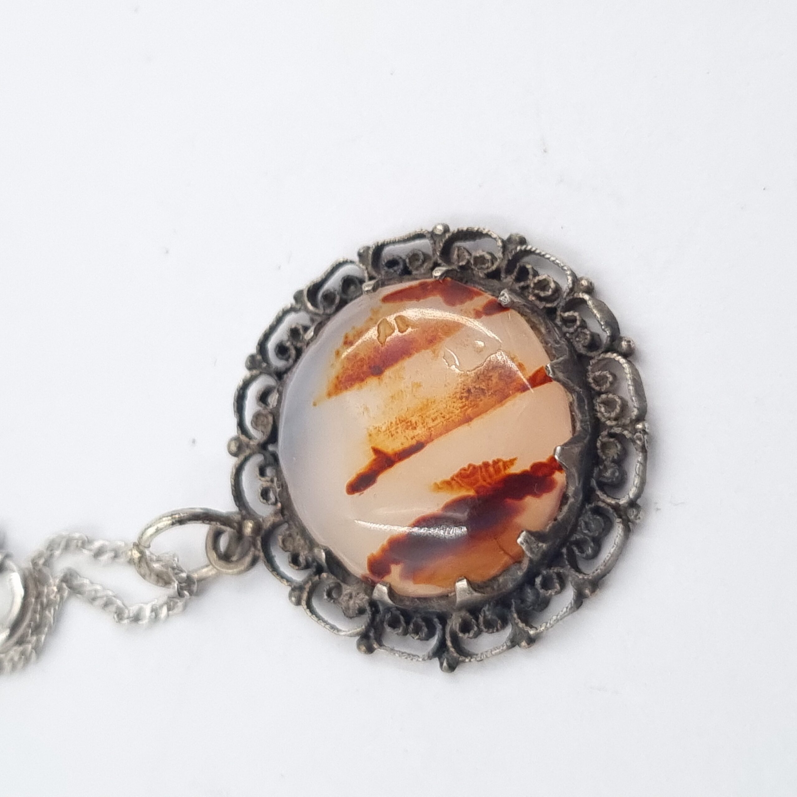 Silver Dendritic Carnelian Agate Pendant Necklace - Image 3