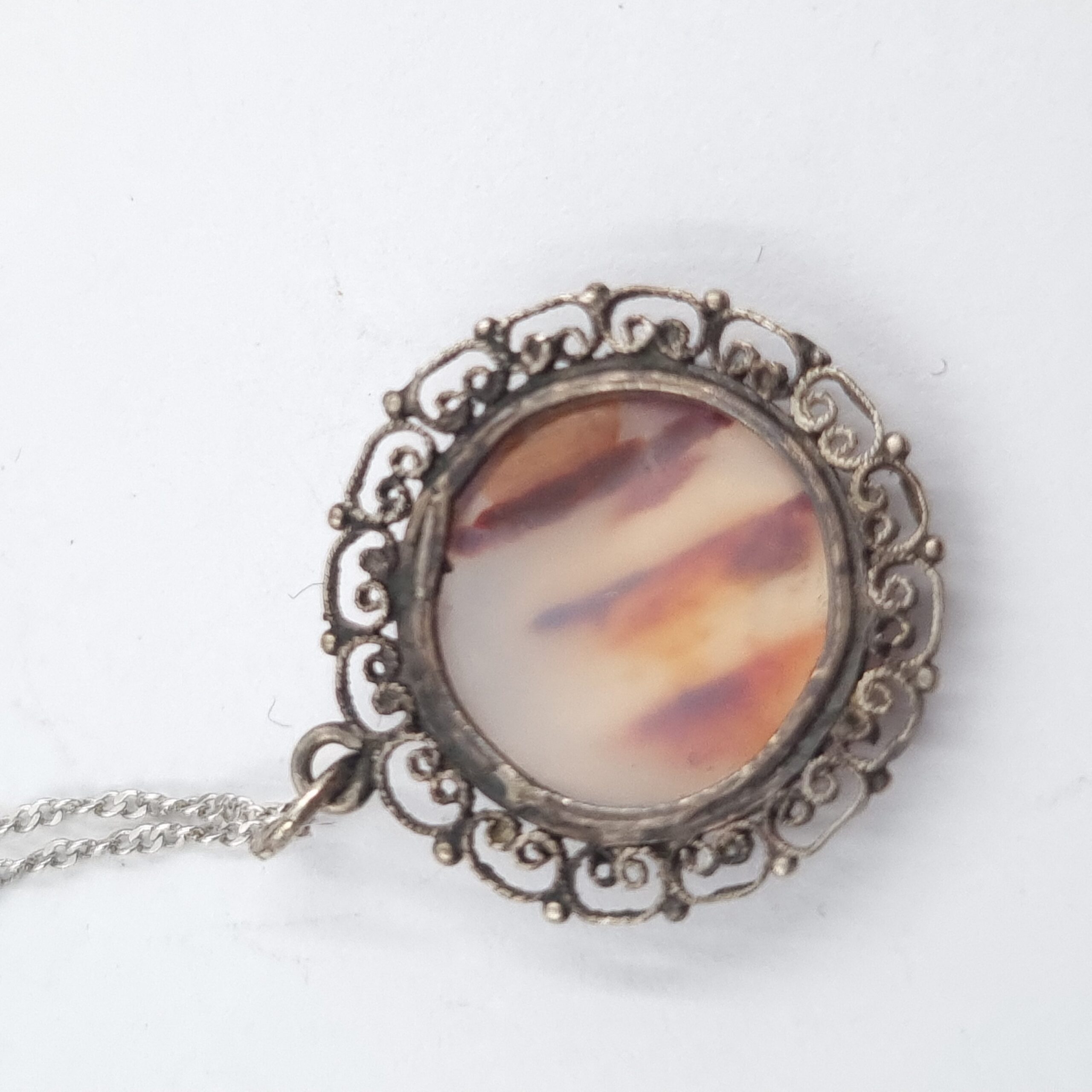 Silver Dendritic Carnelian Agate Pendant Necklace - Image 2