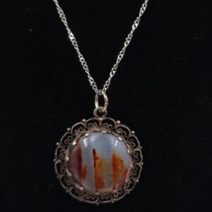 Silver Dendritic Carnelian Agate Pendant Necklace