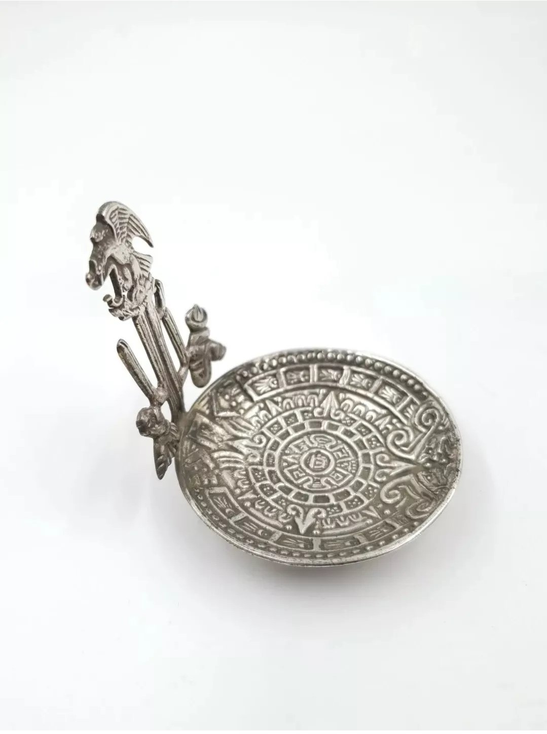 Silver Mayan Calendar Pin Dish Trinket Made in Mexico Cactus 800 Silver - Image 2