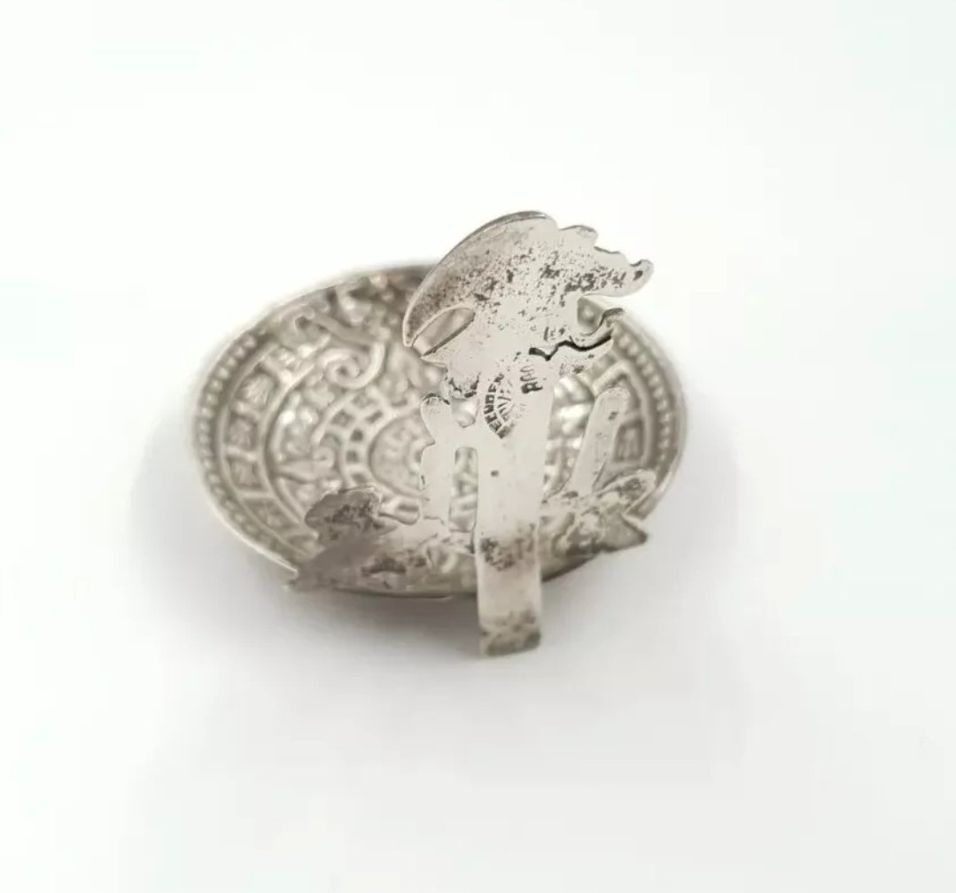 Silver Mayan Calendar Pin Dish Trinket Made in Mexico Cactus 800 Silver - Image 4