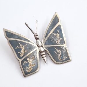 Silver Enamel Butterfly Brooch Made in Siam