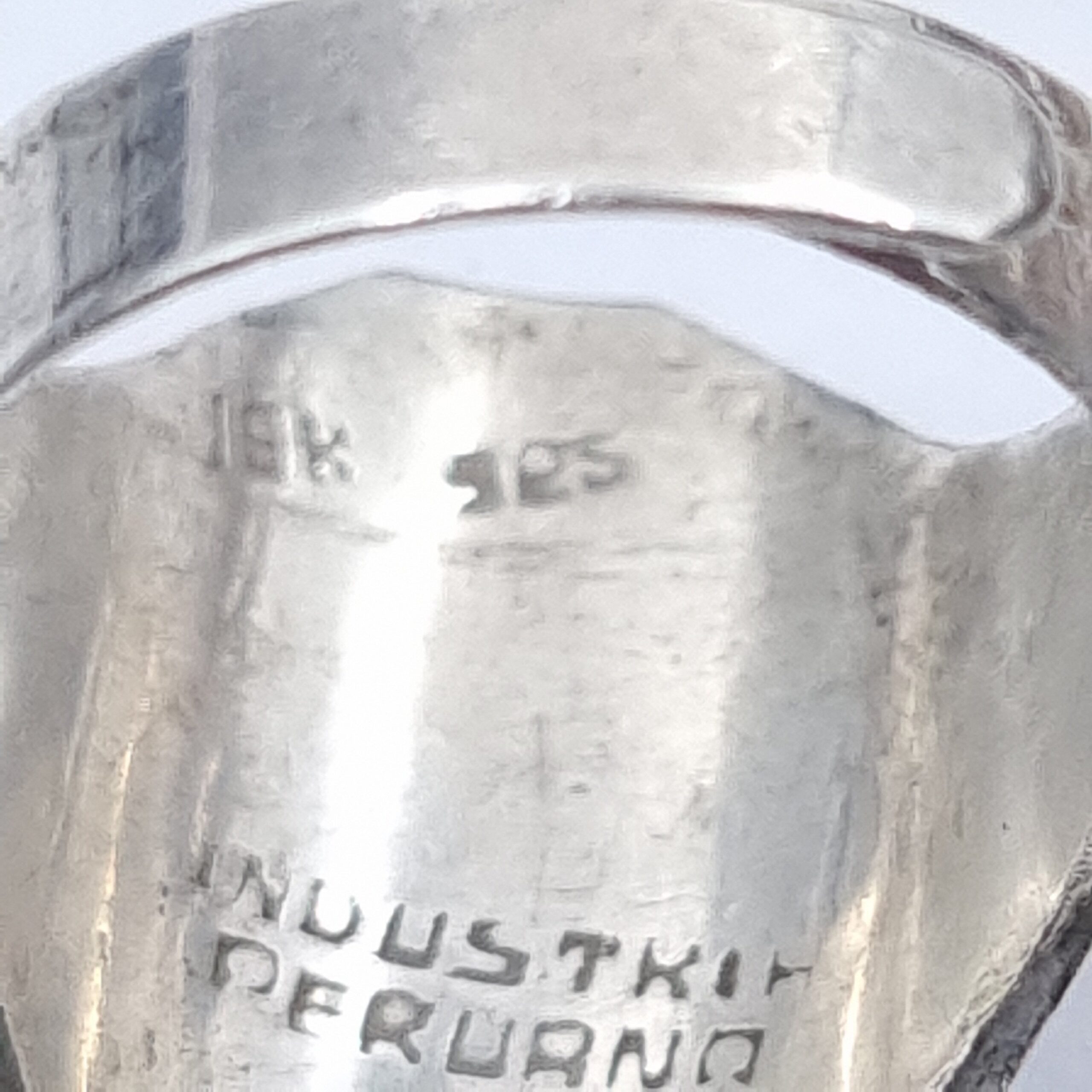 Gold & Silver Inca God Ring Peru c 1960s Adjustable Industria Peruana - Image 2