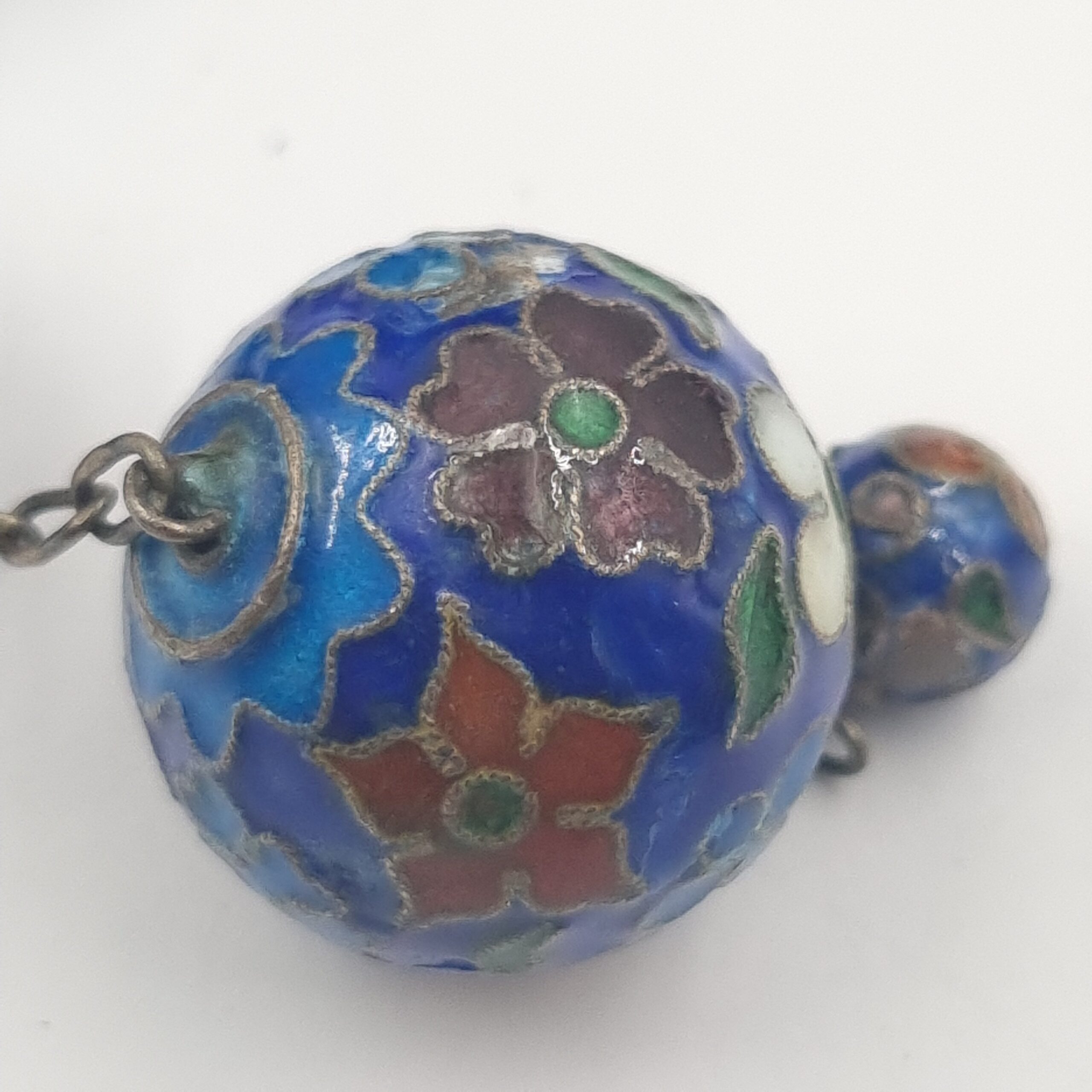 Chinese Export Cloisonné Necklace Y Drop Blue Beads - Image 4