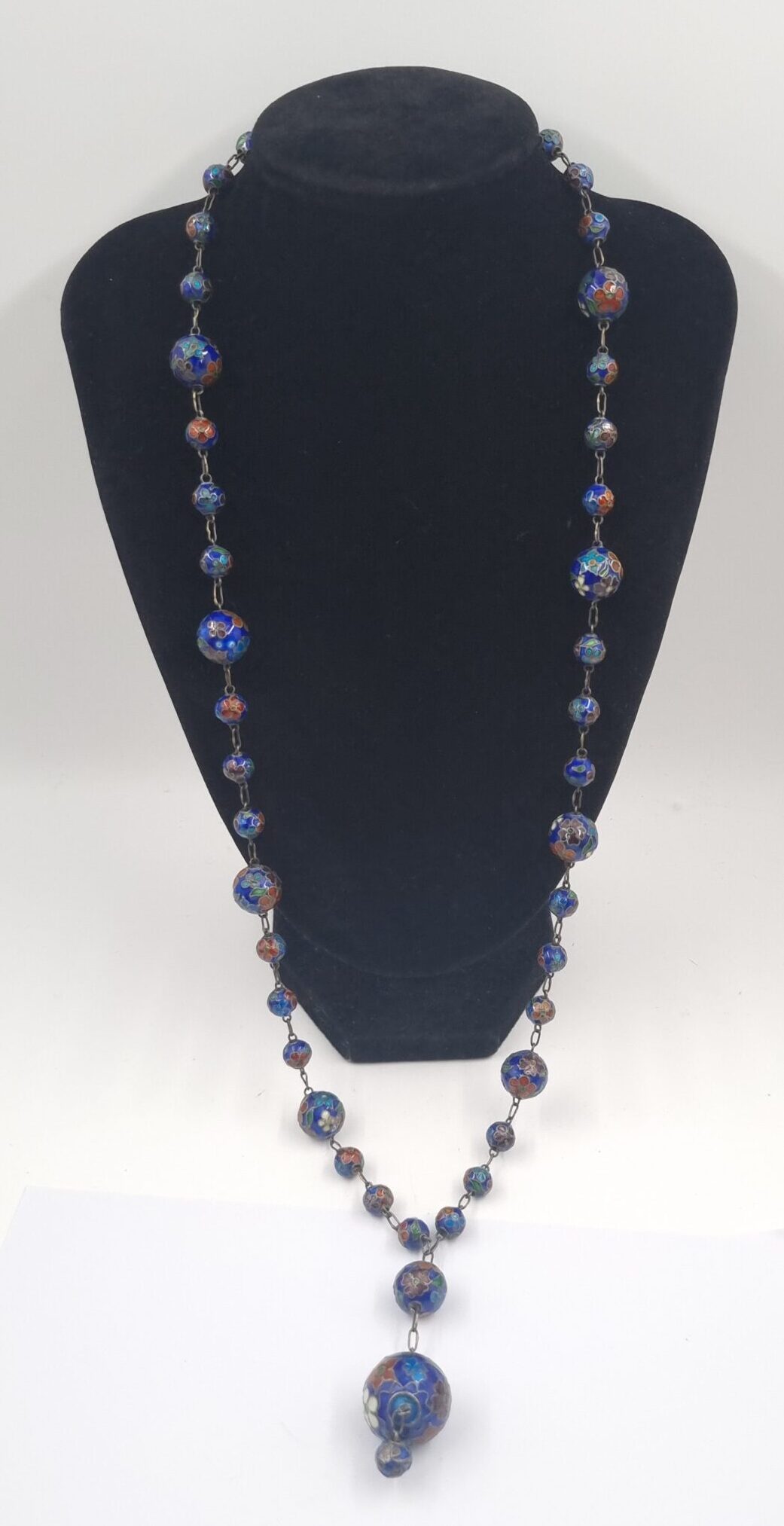 Chinese Export Cloisonné Necklace Y Drop blue
