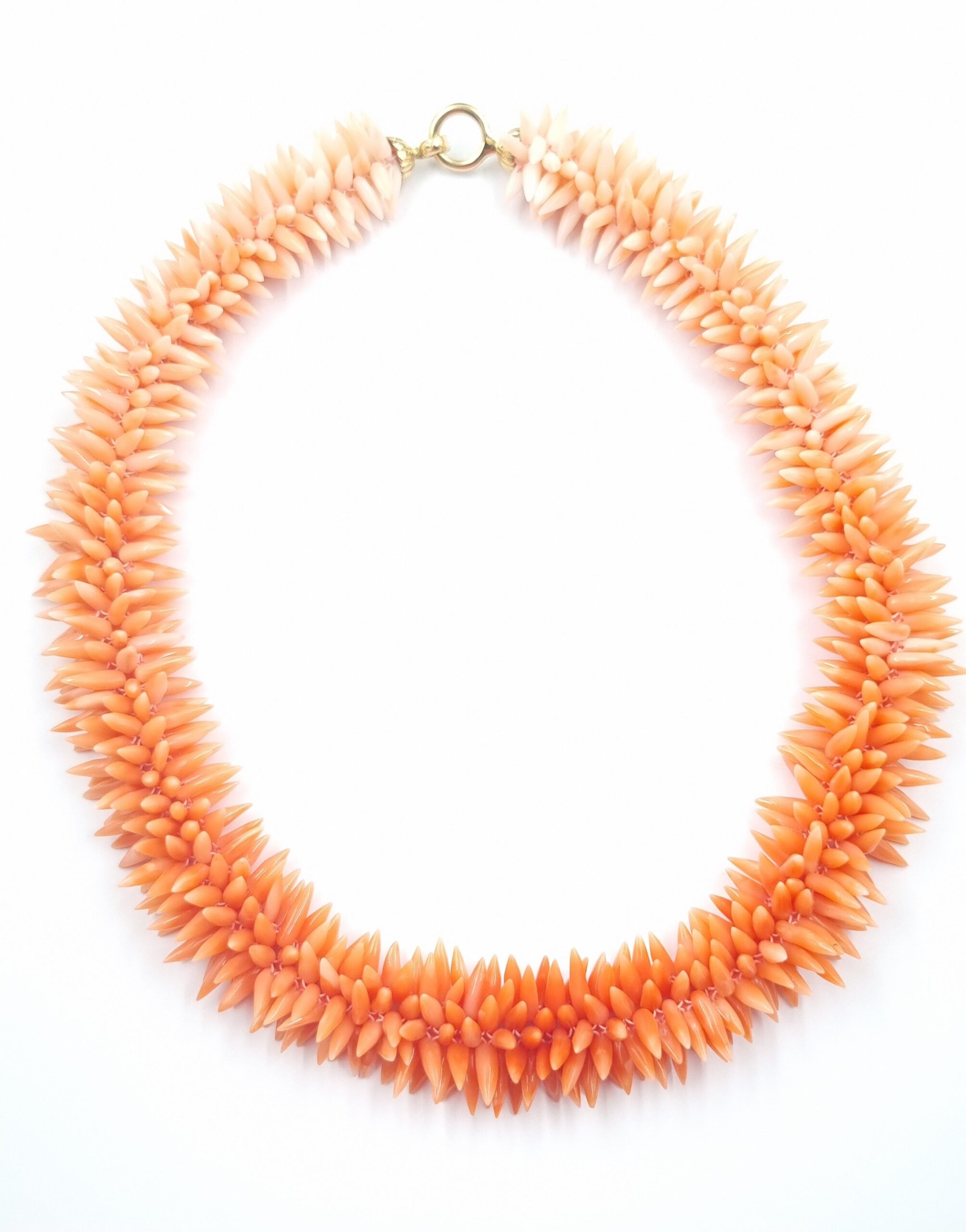 Coral Necklace 14k Gold Clasp Statement Collar Stitched Spiked - Image 3