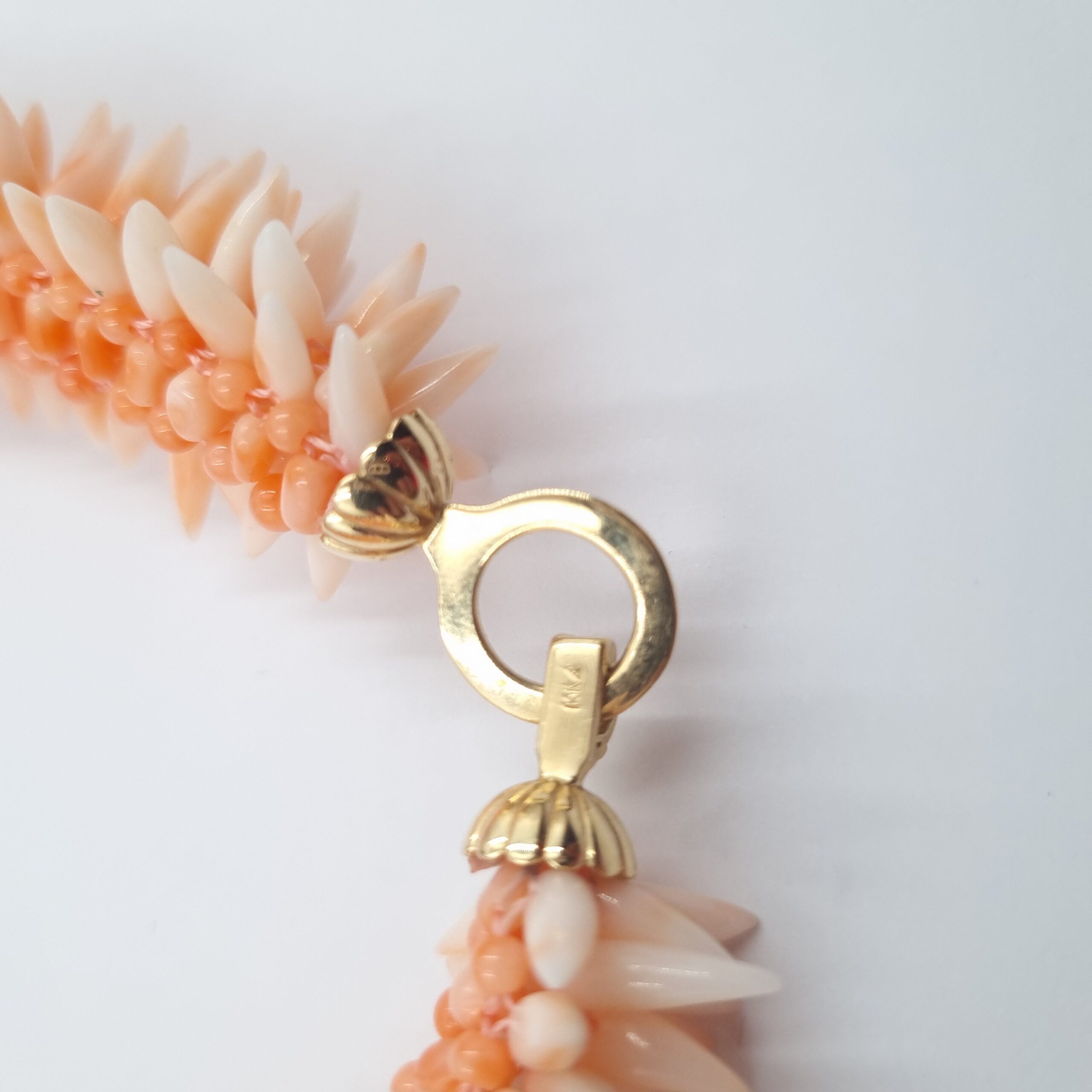 Coral Necklace 14k Gold Clasp Statement Collar Stitched Spiked - Image 5