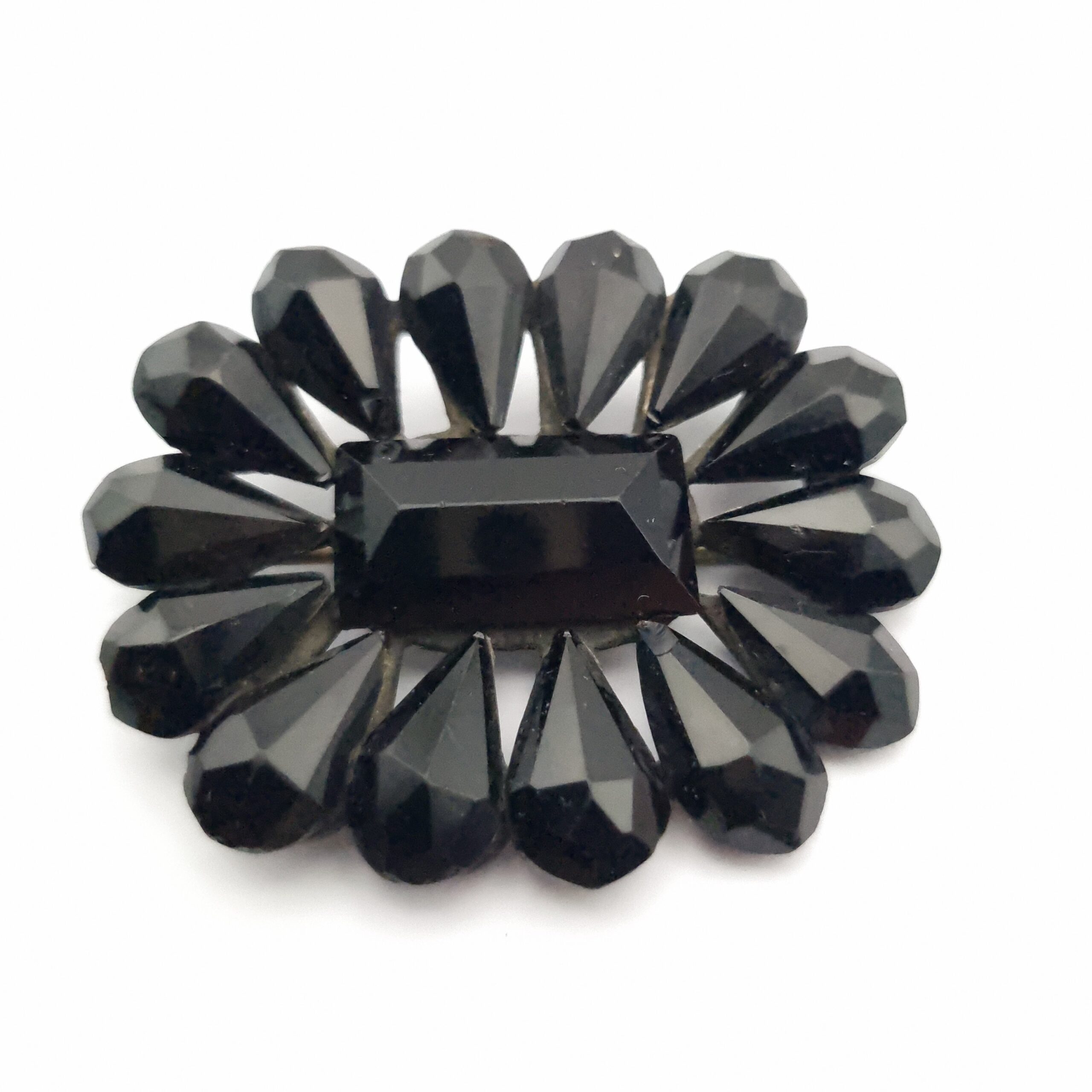 Large Victorian Mourning Brooch Black French Jet