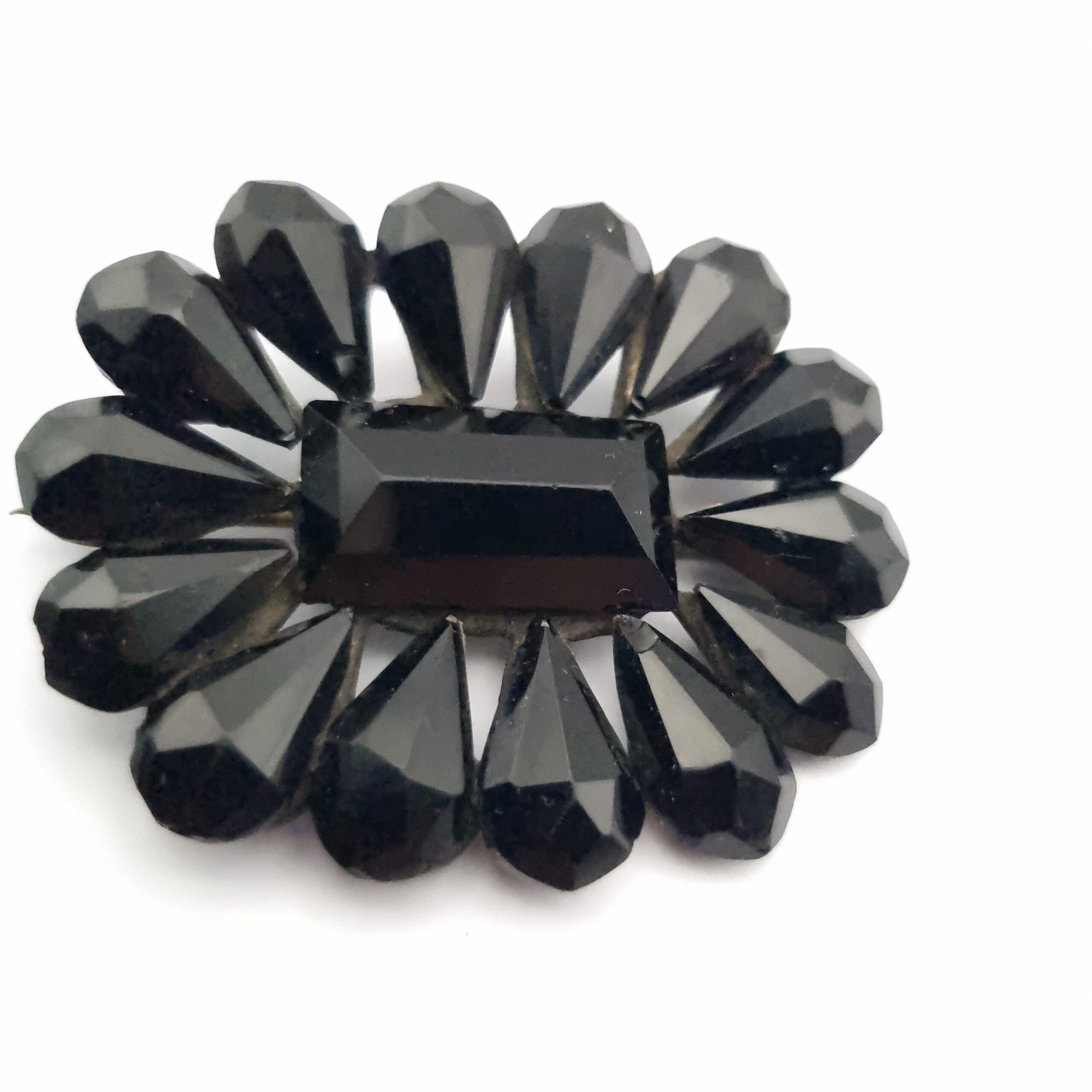 Large Victorian Mourning Brooch Black French Jet Flower - Image 3