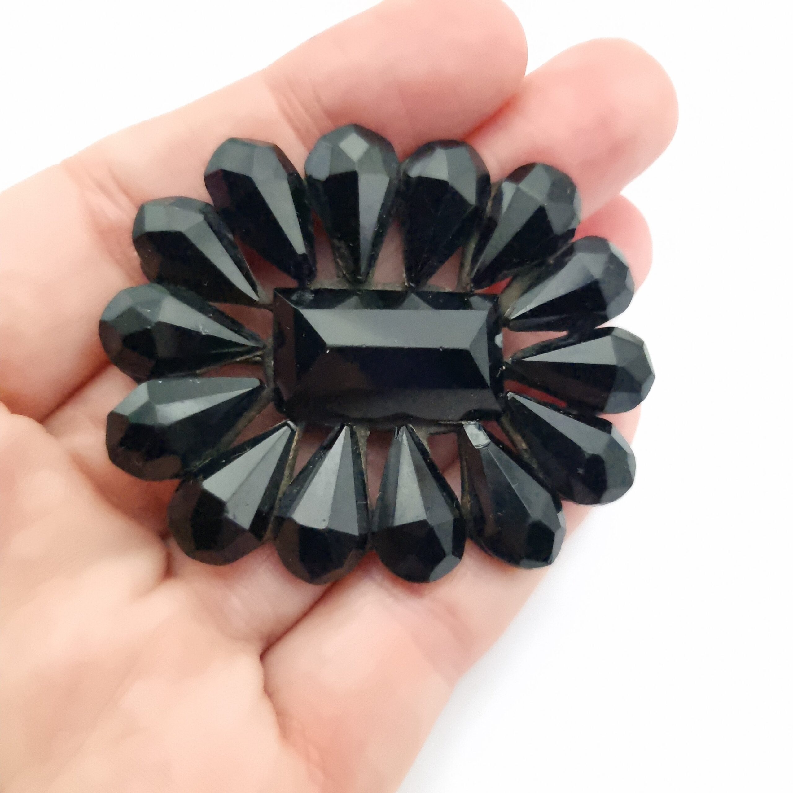 Large Victorian Mourning Brooch Black French Jet Flower - Image 4