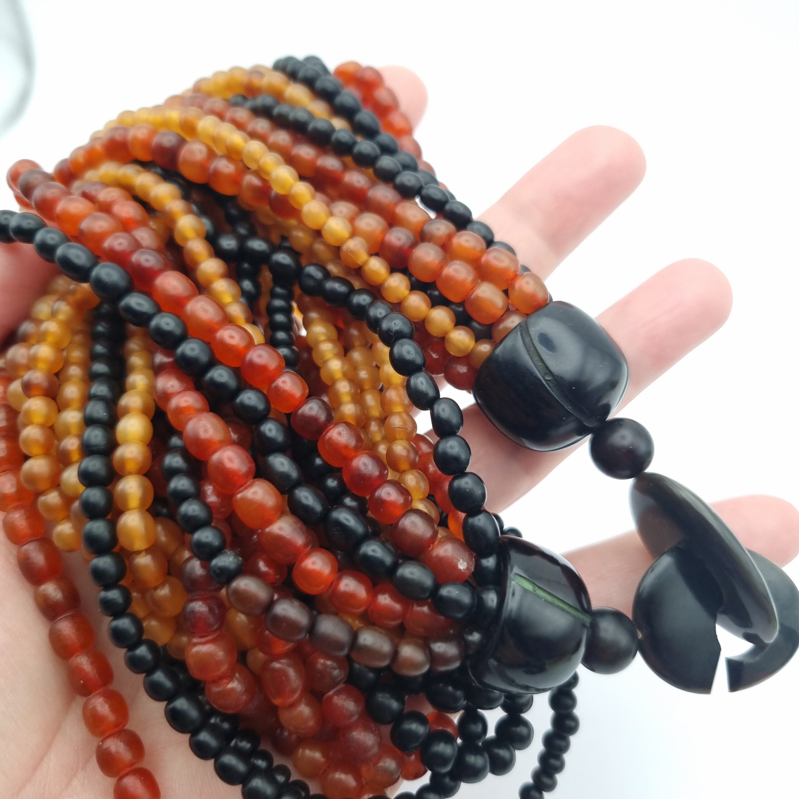 Gerda Lynggaard Multi Strand Amber & Horn Bead Necklace Vintage Monies - Image 2