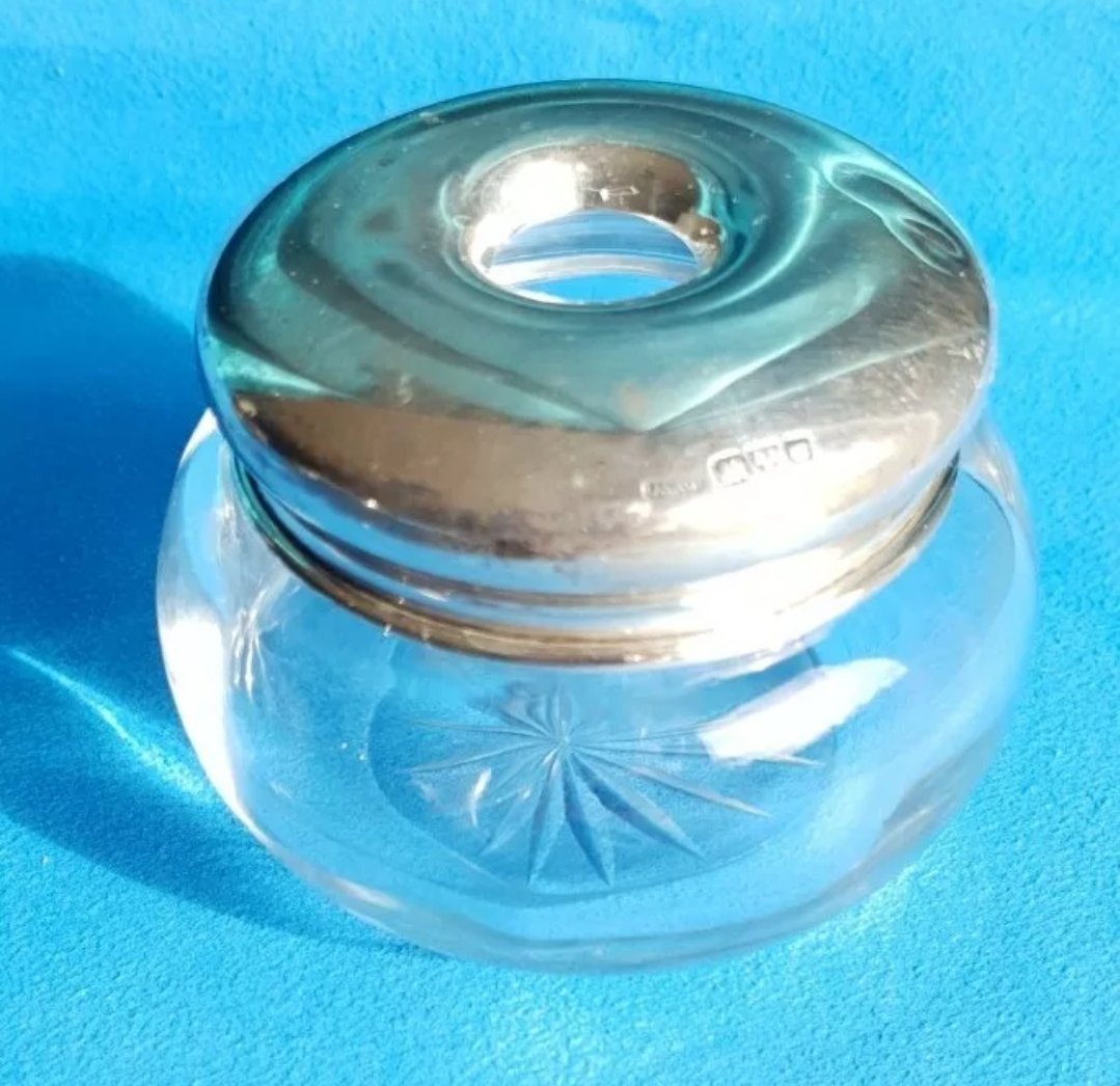 Chester Silver Top Vanity Pot J & R Griffin 1929 Art Deco Glass - Image 2