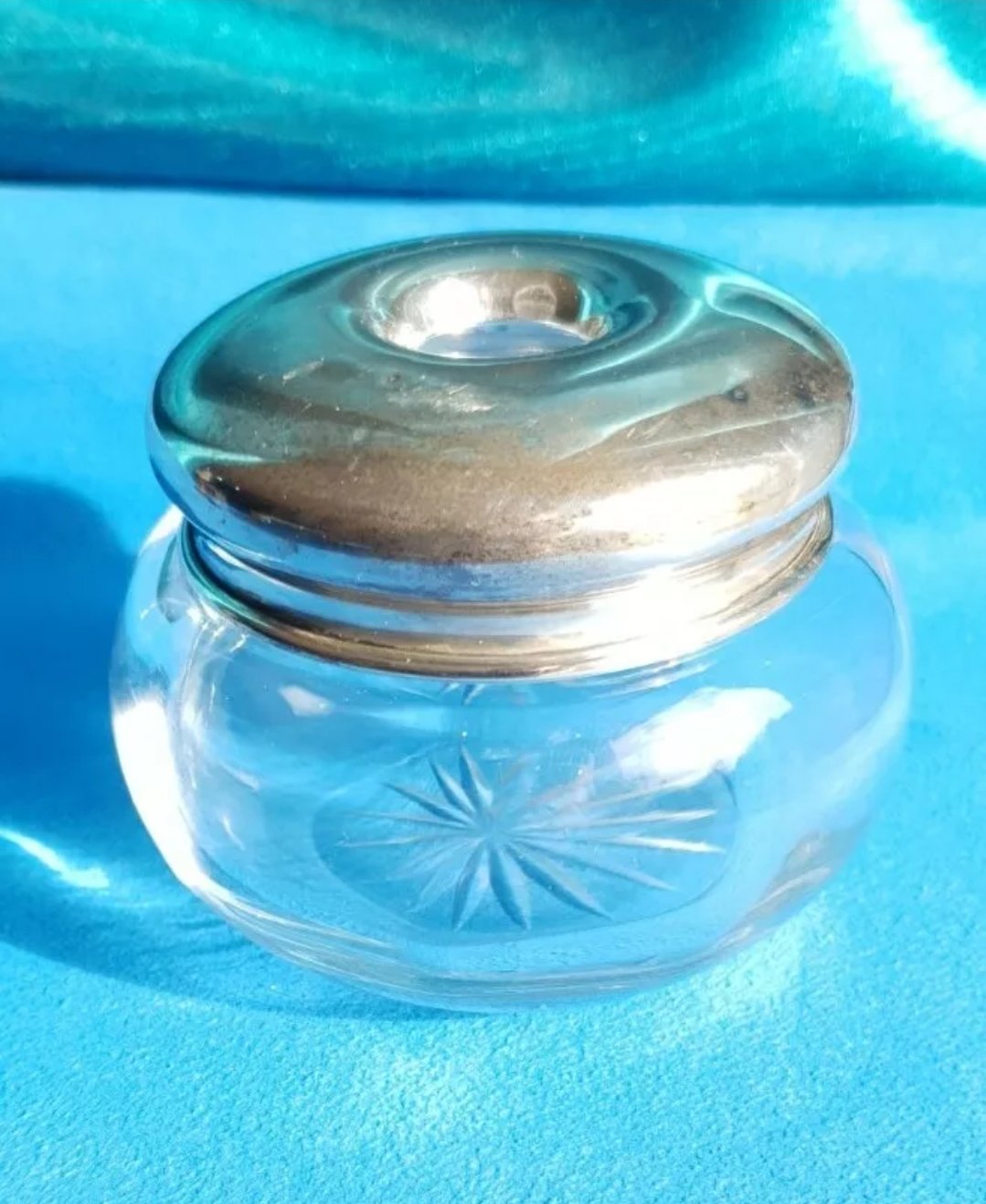 Chester Silver Top Vanity Pot J & R Griffin 1929 Art Deco Glass - Image 4