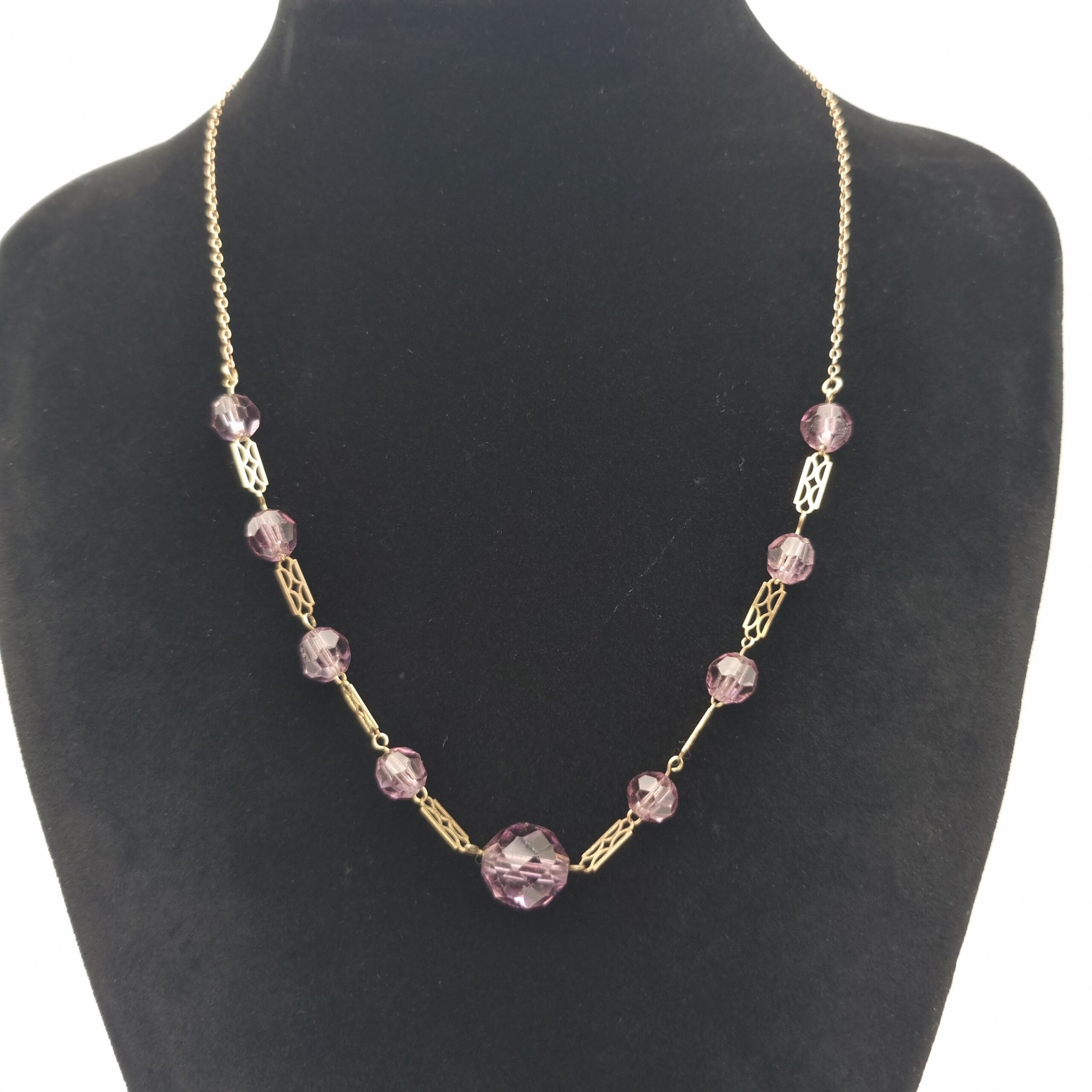 9ct Gold Art Deco Amethyst Glass Necklace - Image 5
