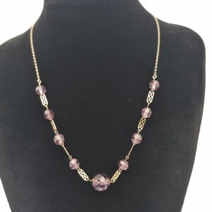 9ct Gold Art Deco Amethyst Glass Necklace