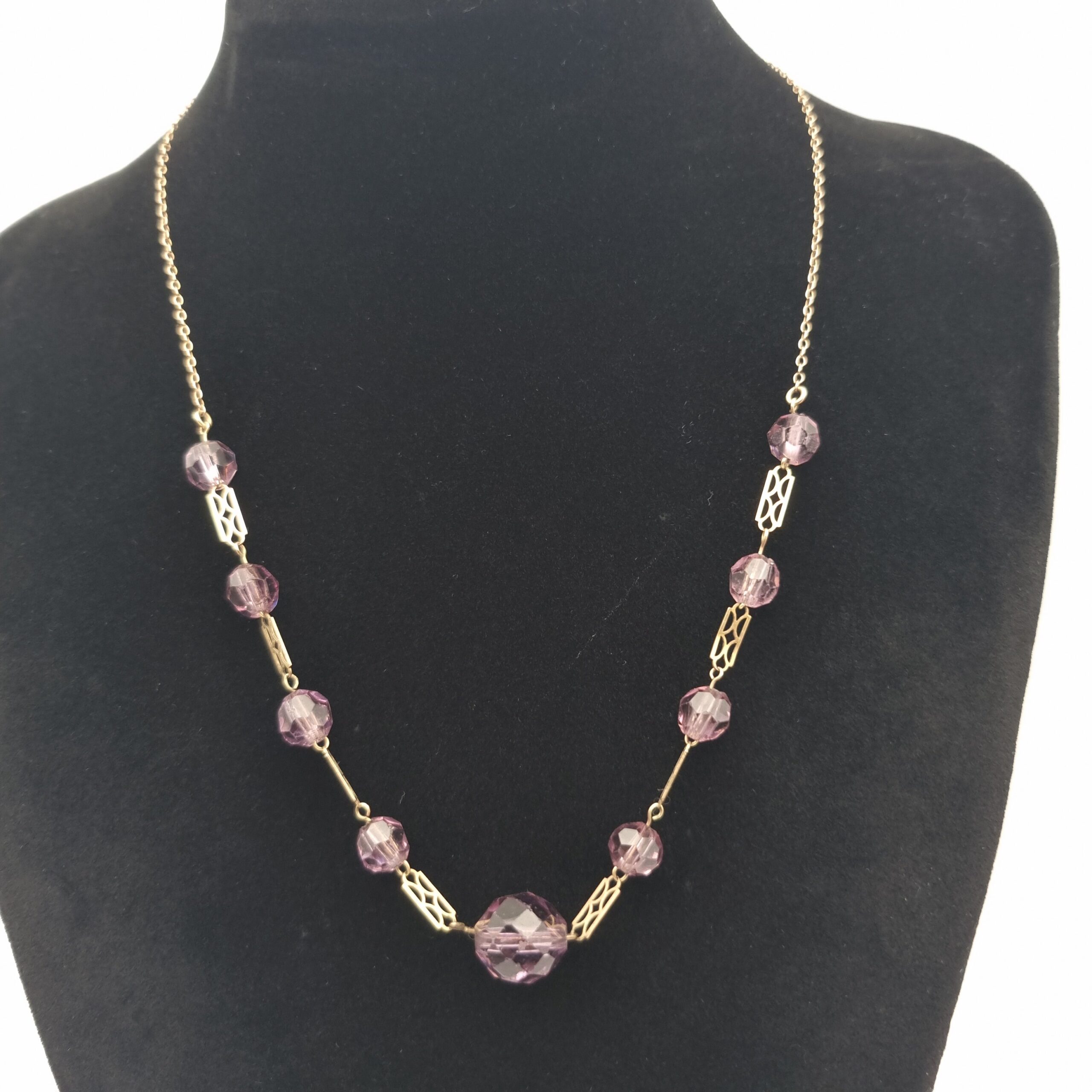 9ct Gold Art Deco Amethyst Glass Necklace