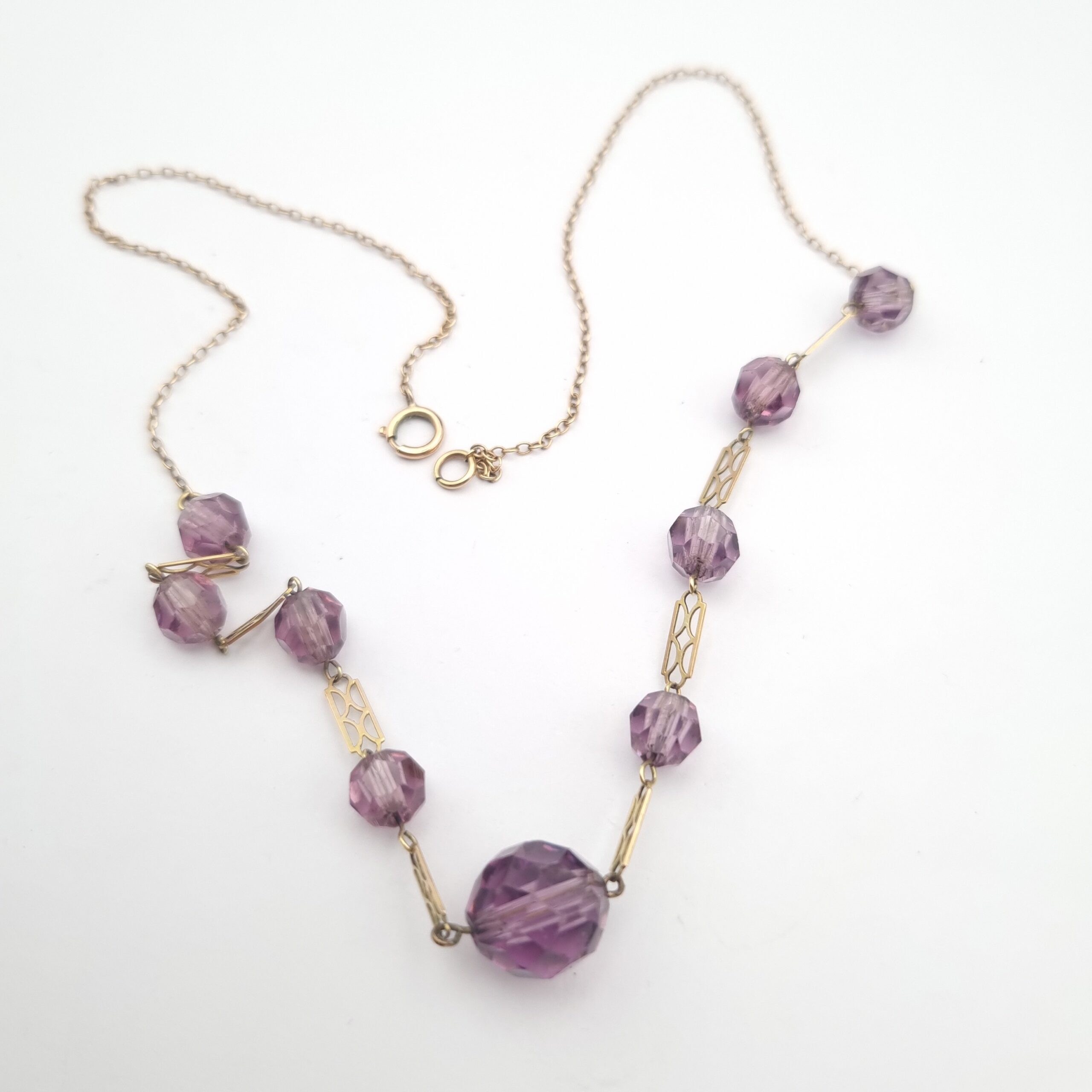 9ct Gold Art Deco Amethyst Glass Necklace - Image 3