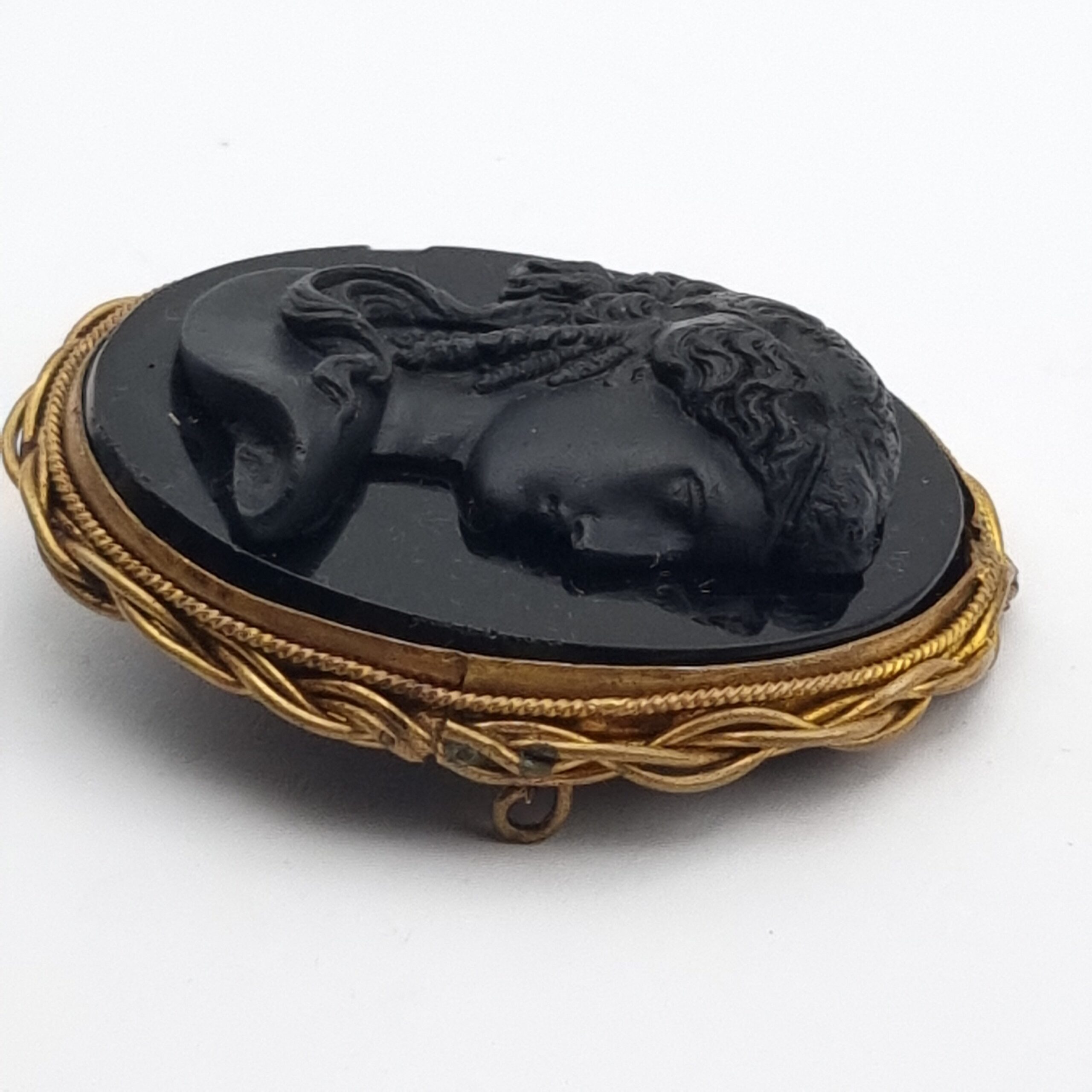 Victorian Black Paté de Verre Cameo Brooch Mourning Jewellery - Image 5