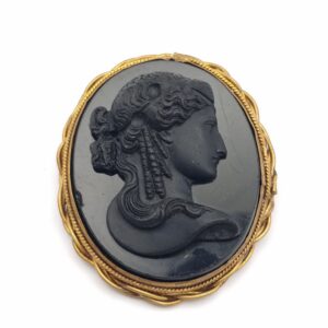 Victorian Black Paté de Verre Cameo Brooch Mourning Jewellery.
