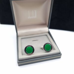 Dunhill Cufflinks Sterling Silver Guilloche Enamel Green Boxed