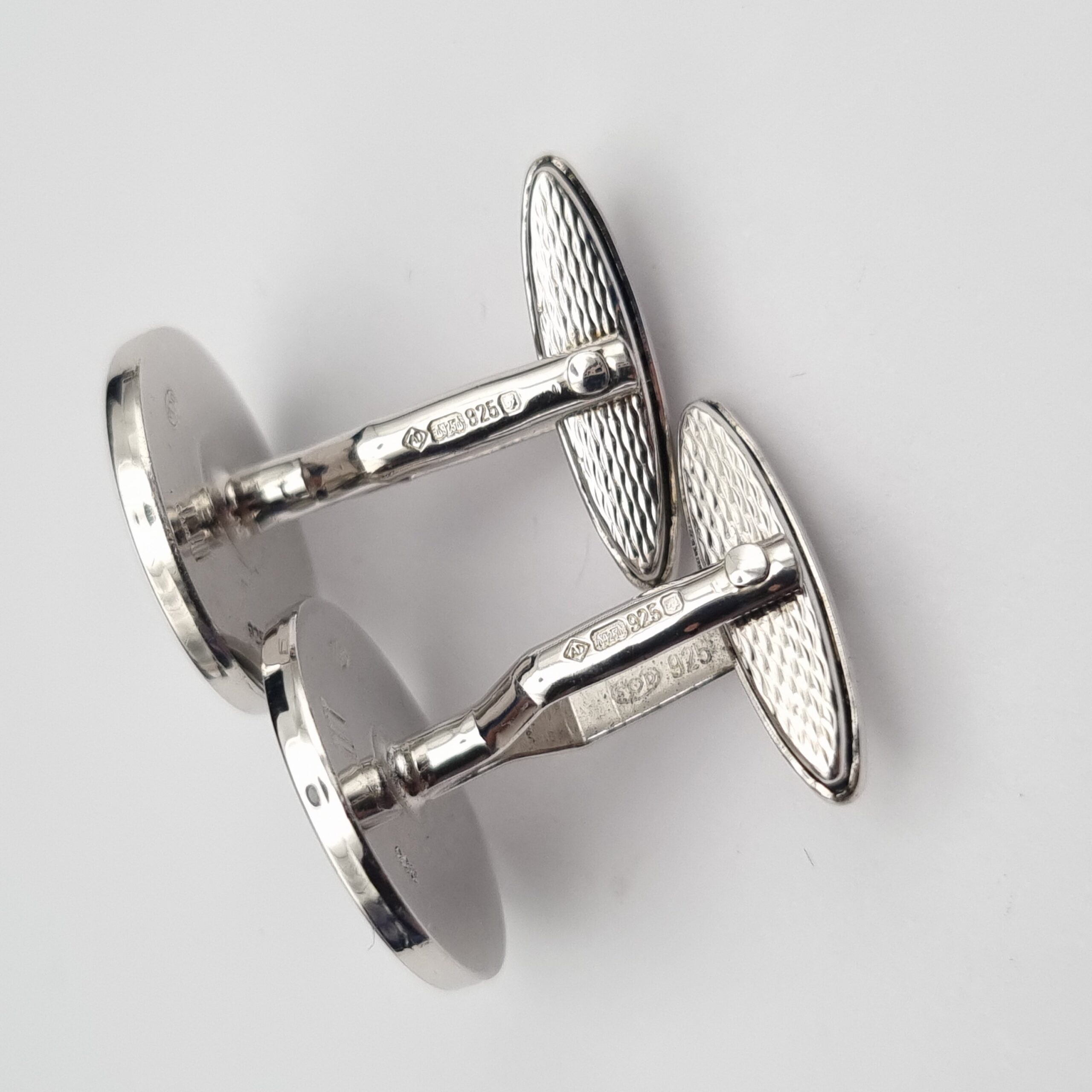 Dunhill Cufflinks Sterling Silver Guilloche Enamel Green Boxed - Image 3