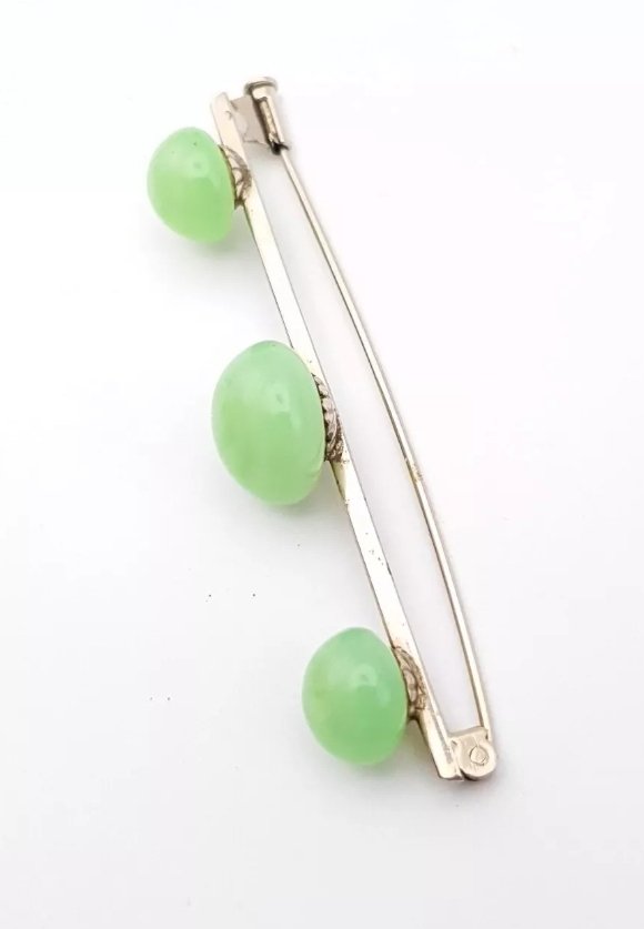 French Uranium Glass Brooch Cabochon Art Deco in 800 Silver - Image 2