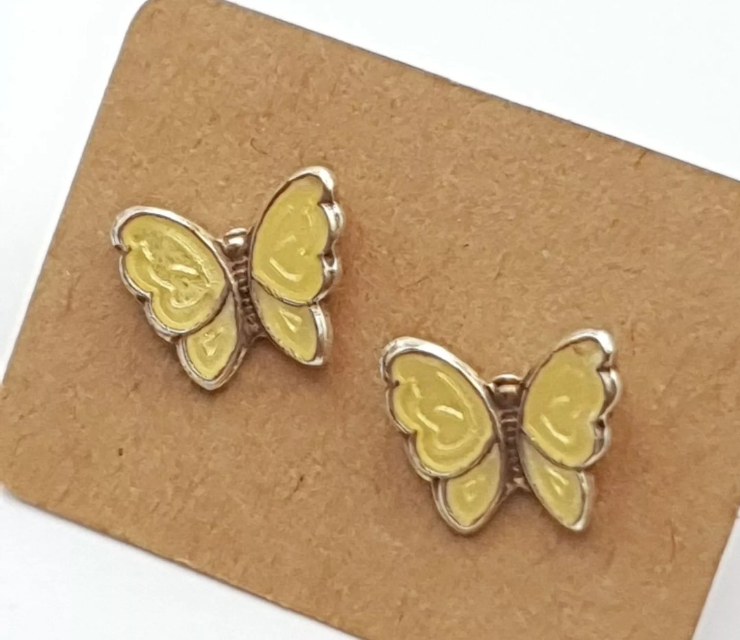 Opro Butterfly Earrings Sterling Silver Guilloche Yellow Enamel Norway - Image 4