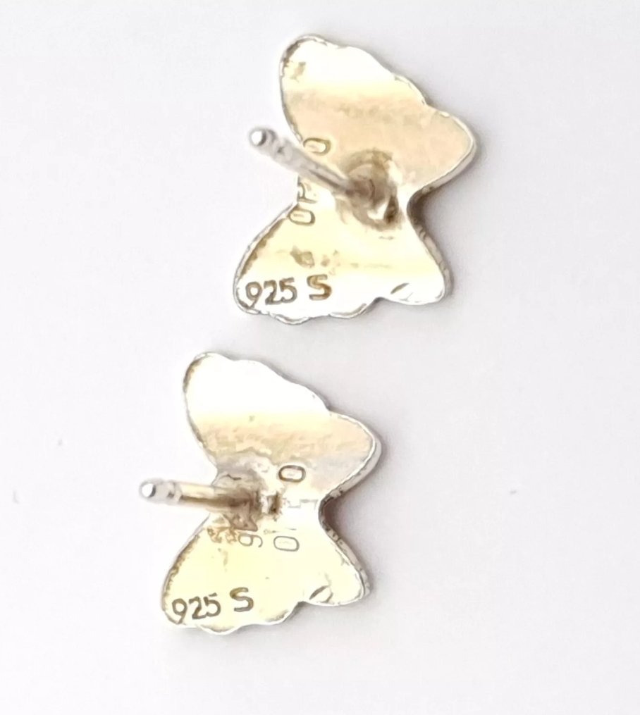 Opro Butterfly Earrings Sterling Silver Guilloche Yellow Enamel Norway - Image 3