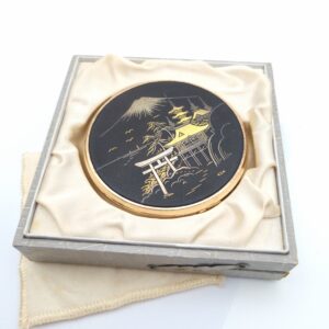 Japanese Shakudo Powder Compact 24K Gold Inlay